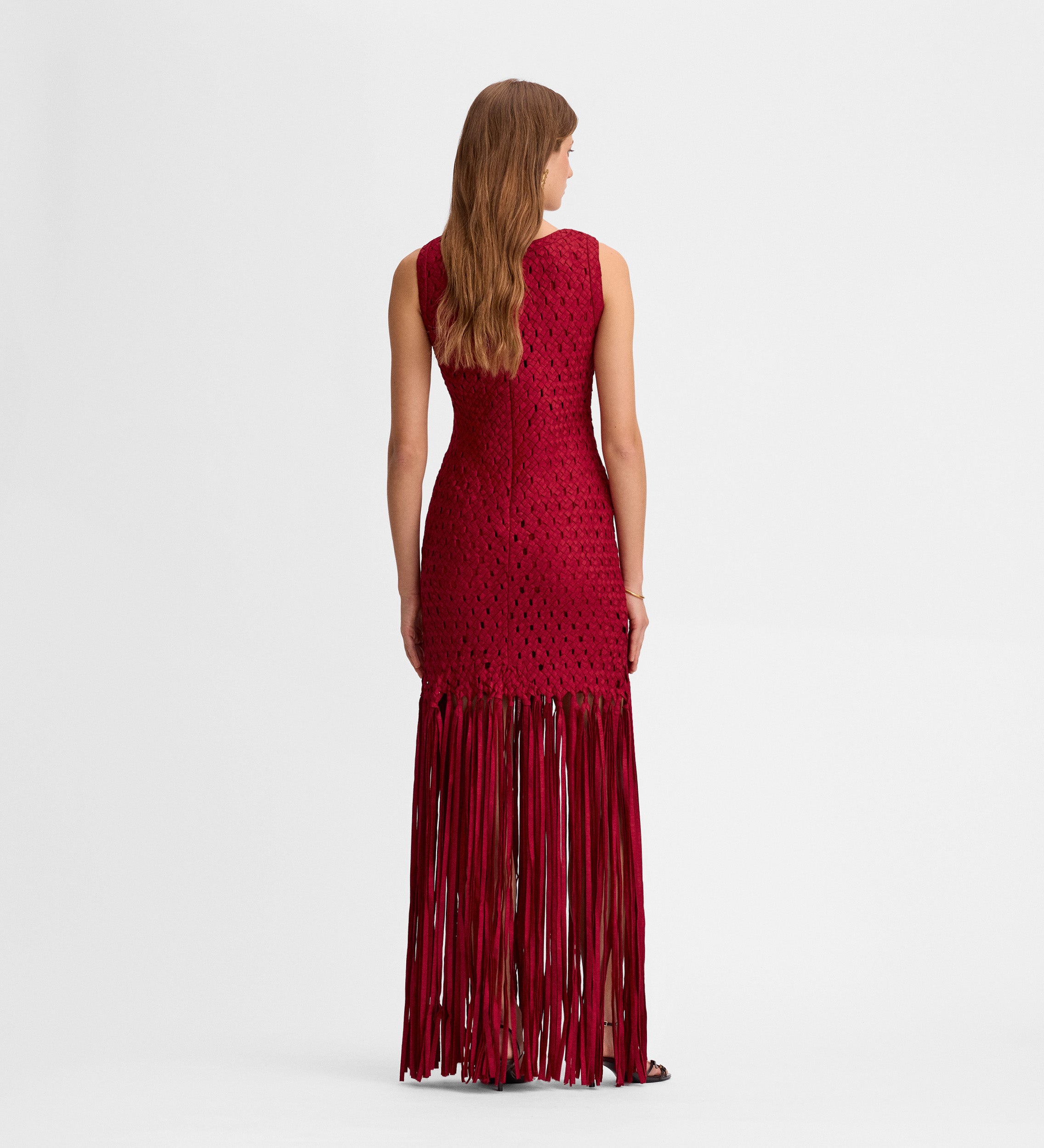 Taffeta dress with fringes