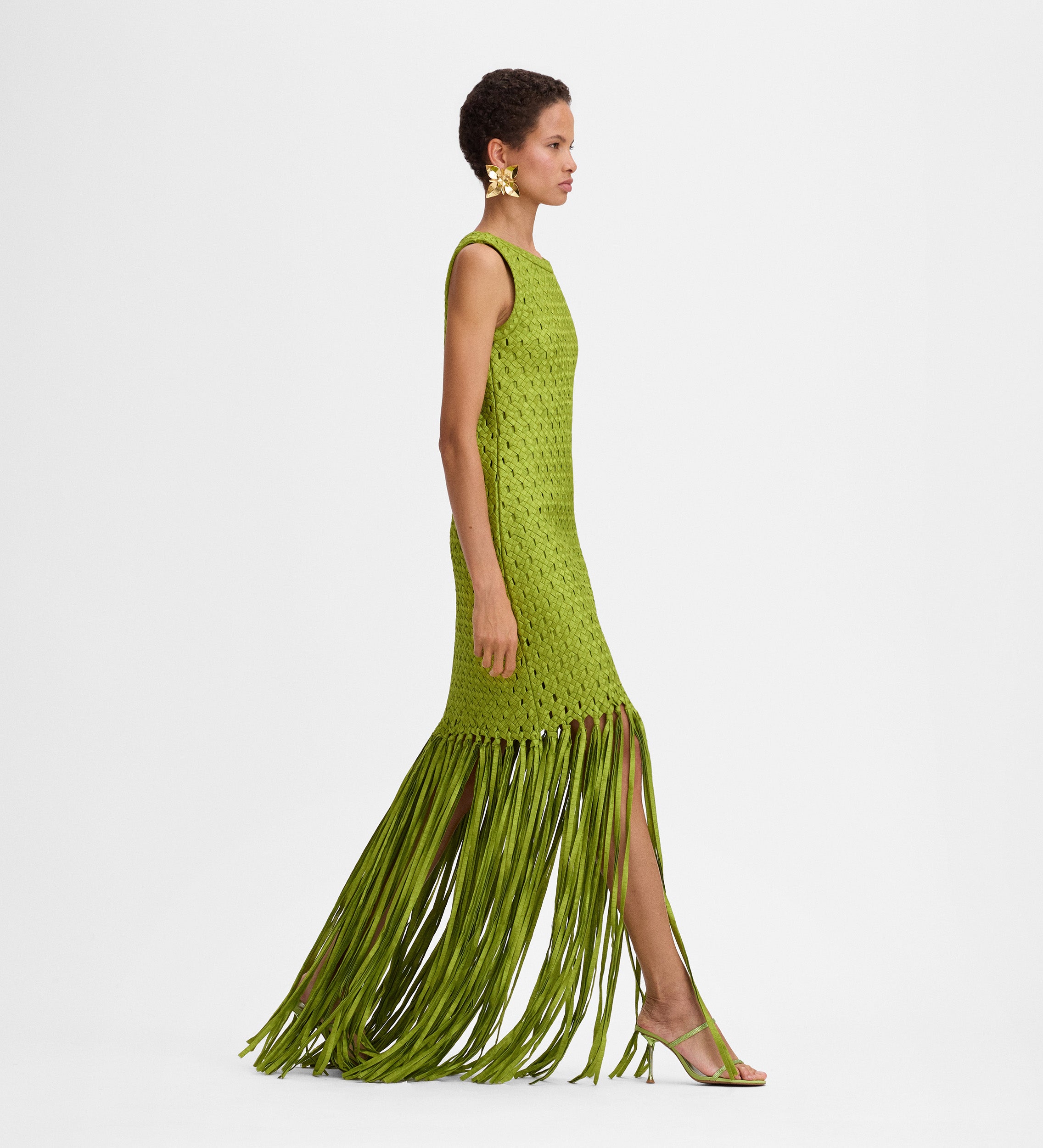 Taffeta dress with fringes