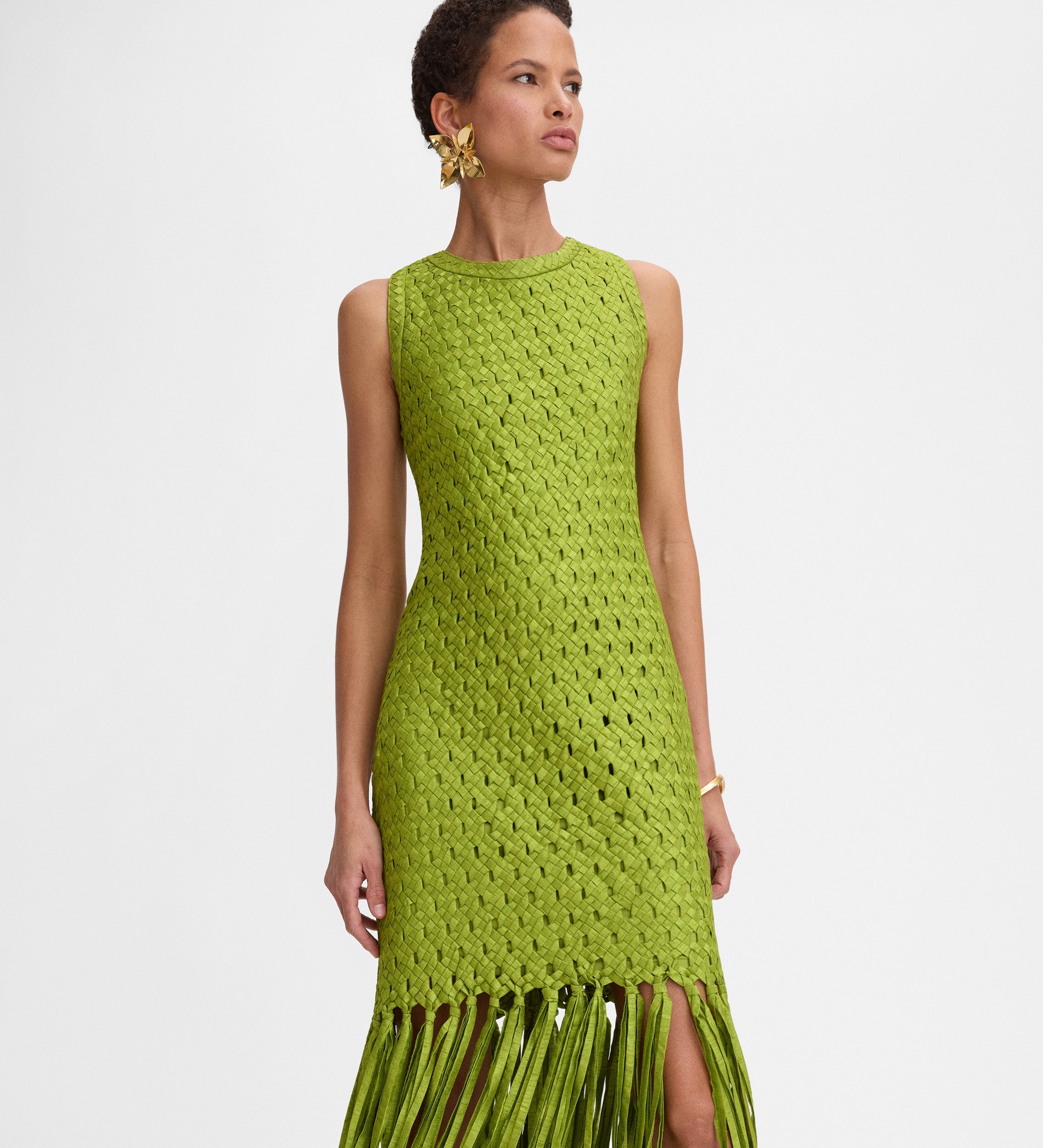 Taffeta dress with fringes