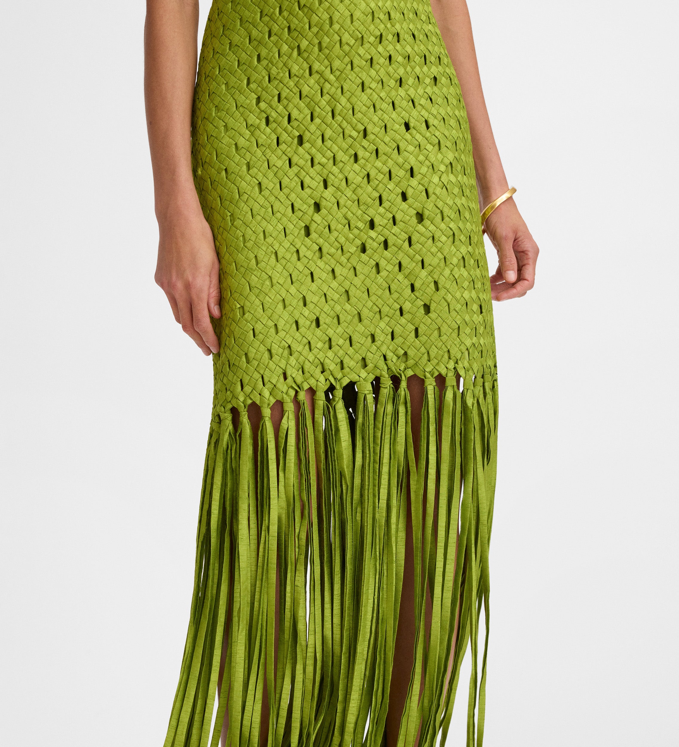 Taffeta dress with fringes