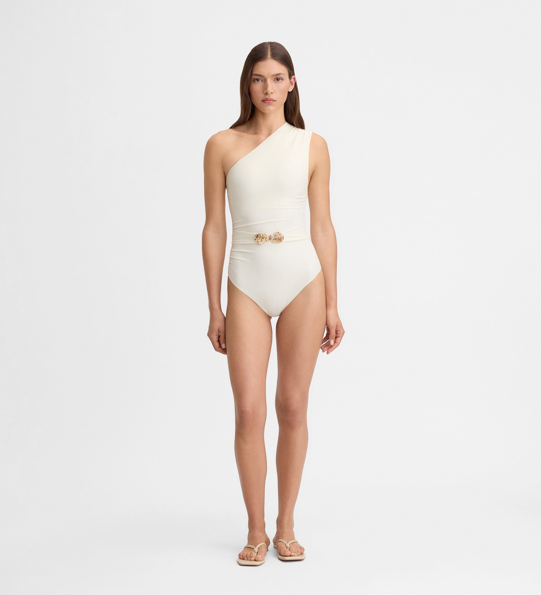 Asymmetric decorative belt swimsuit