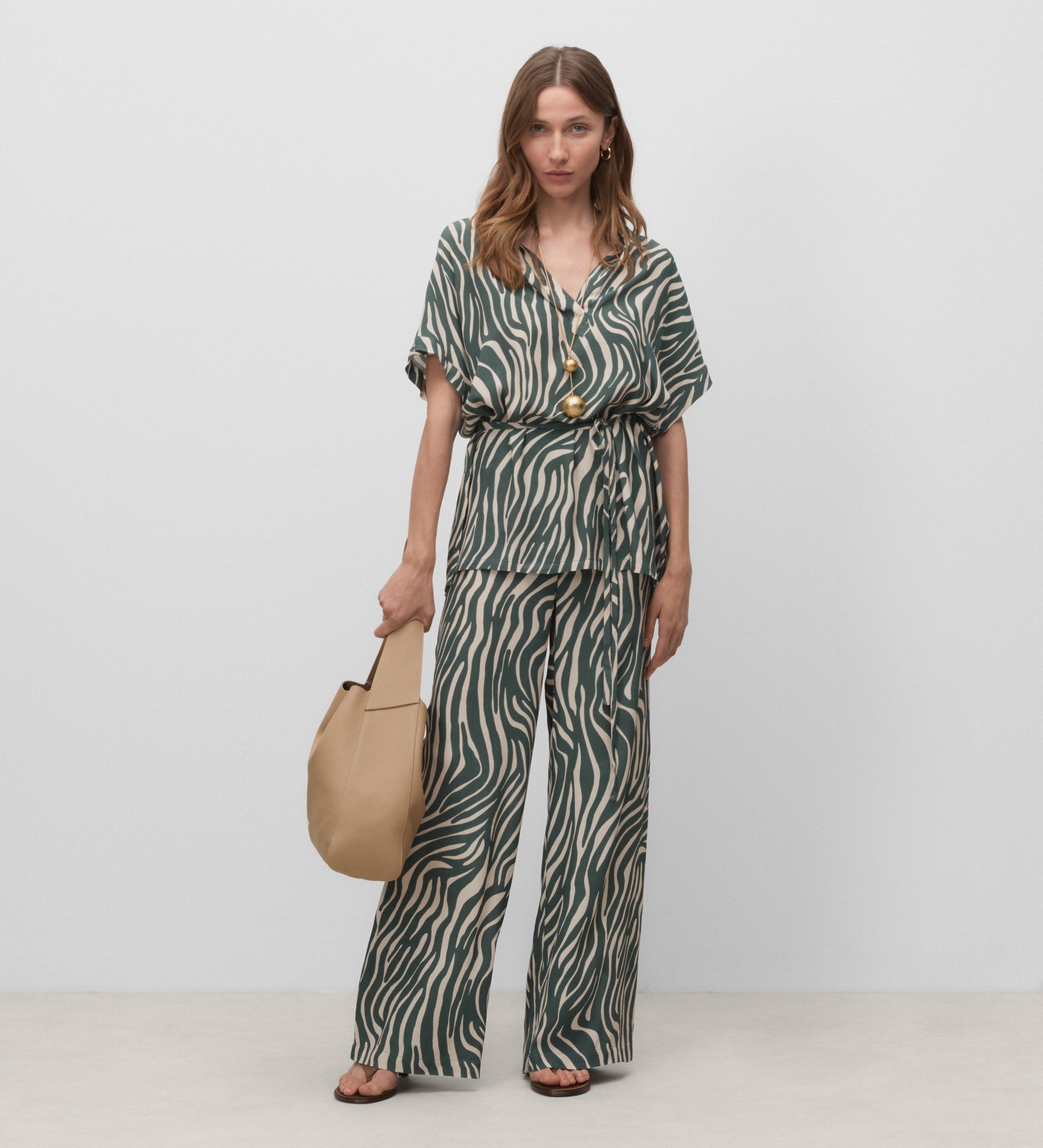 Printed blouse with belt
