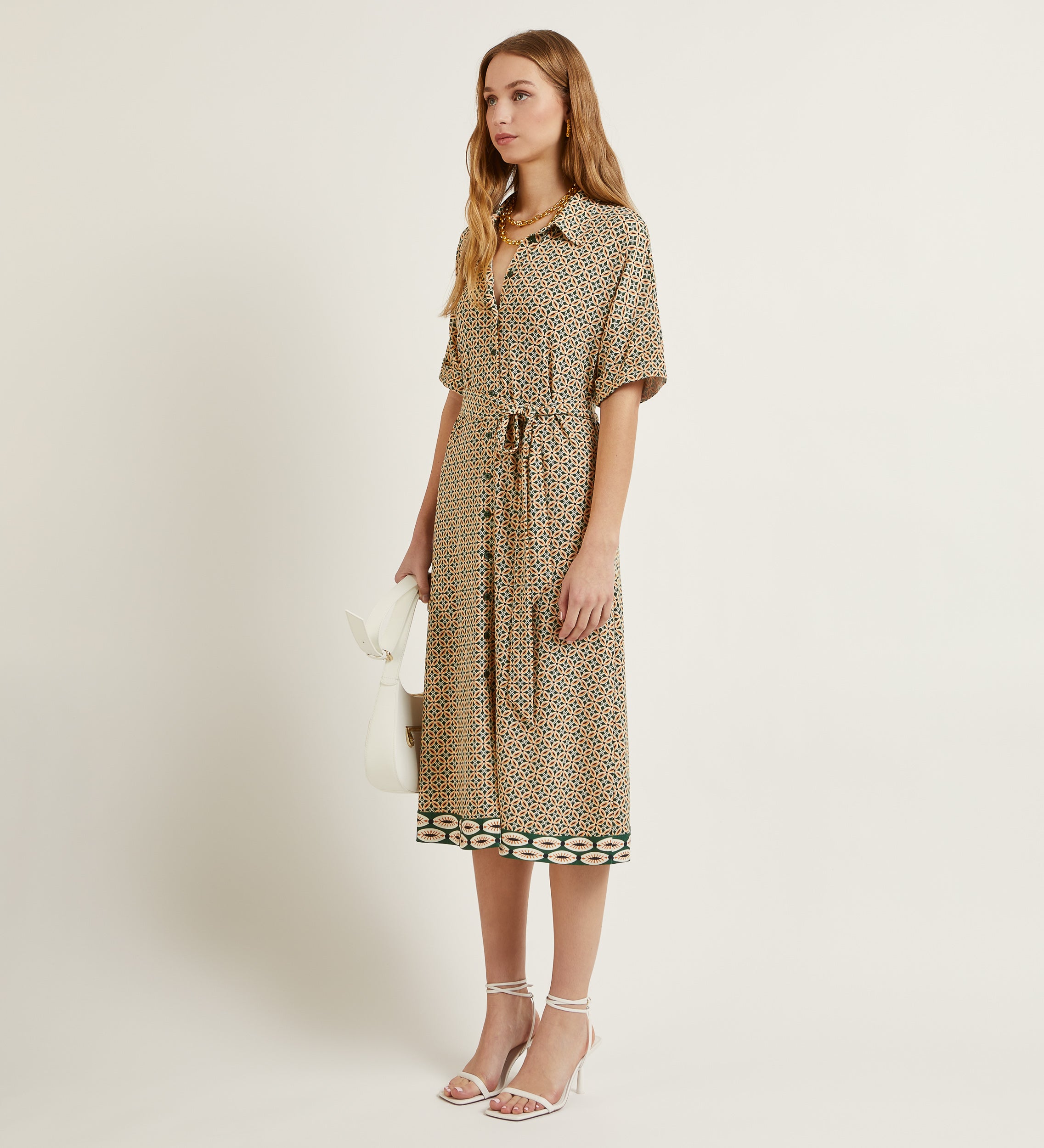 Printed knit shirt dress