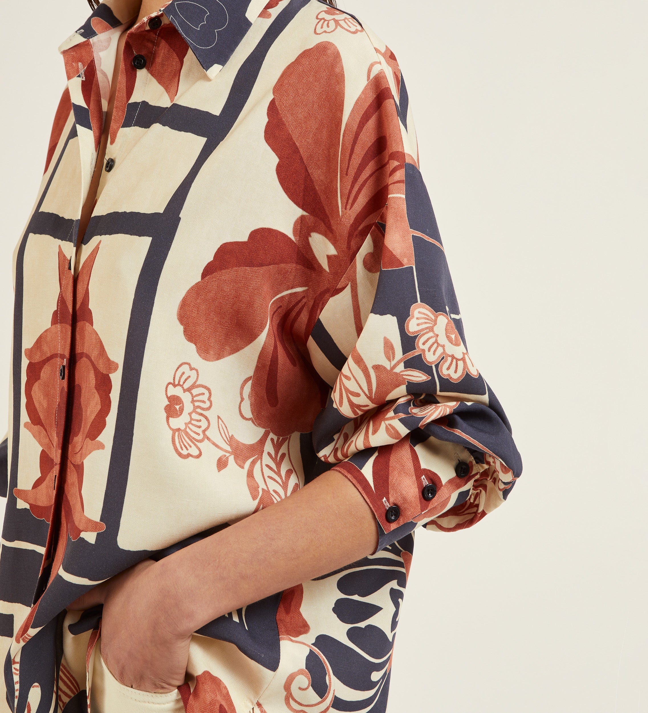 Blouse oversize en lin imprimé