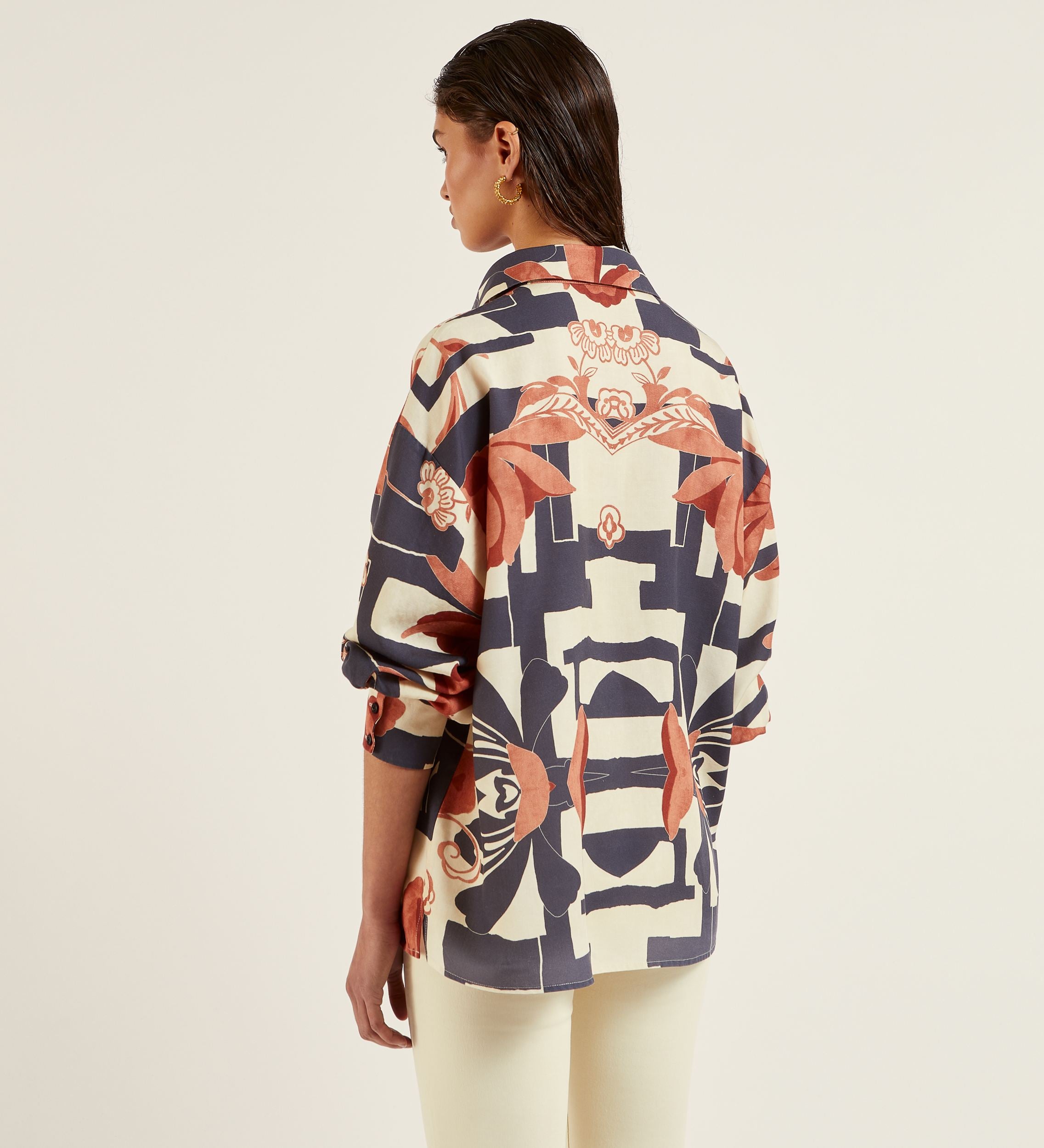 Blouse oversize en lin imprimé