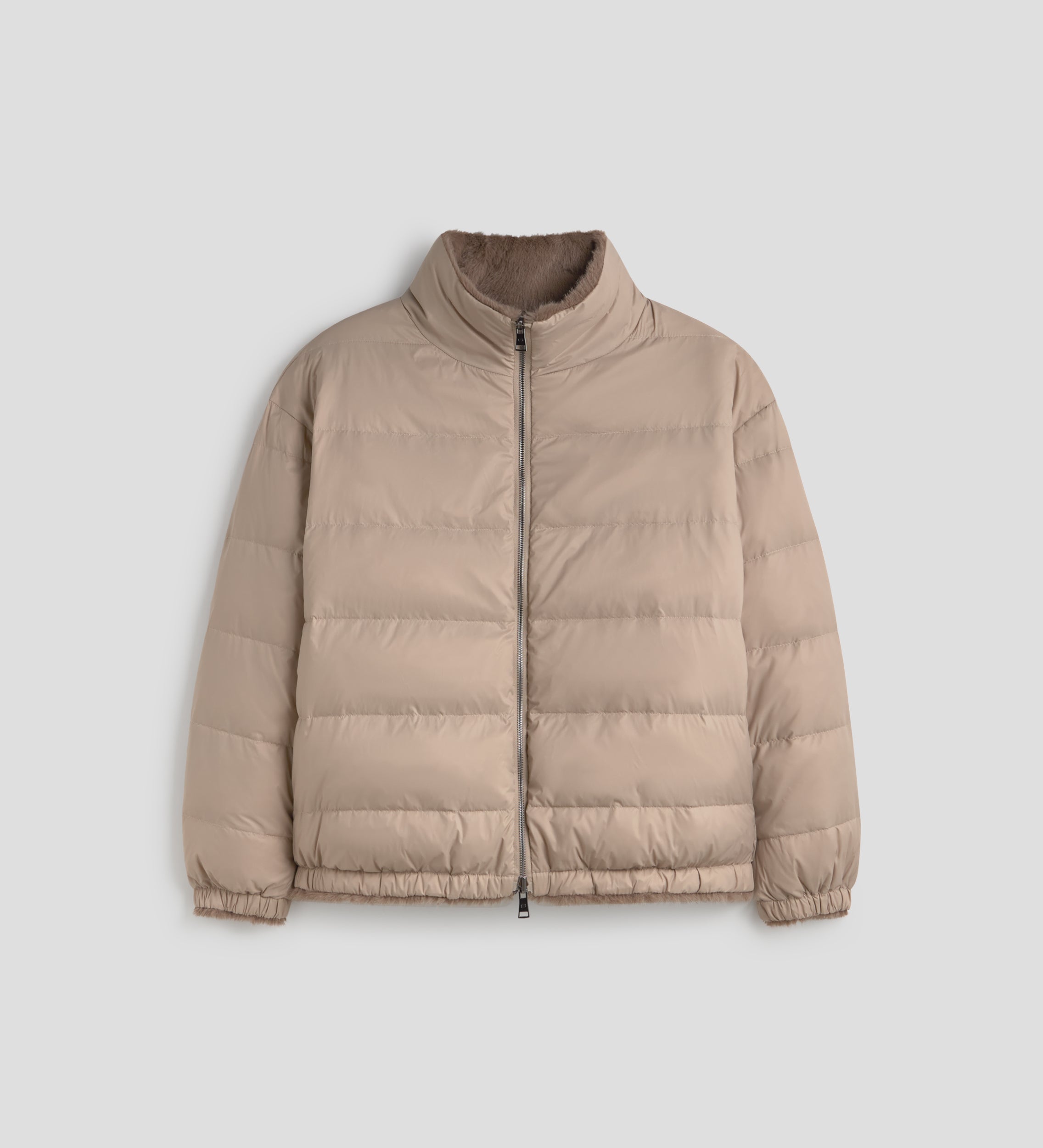 Reversible fur-effect down jacket