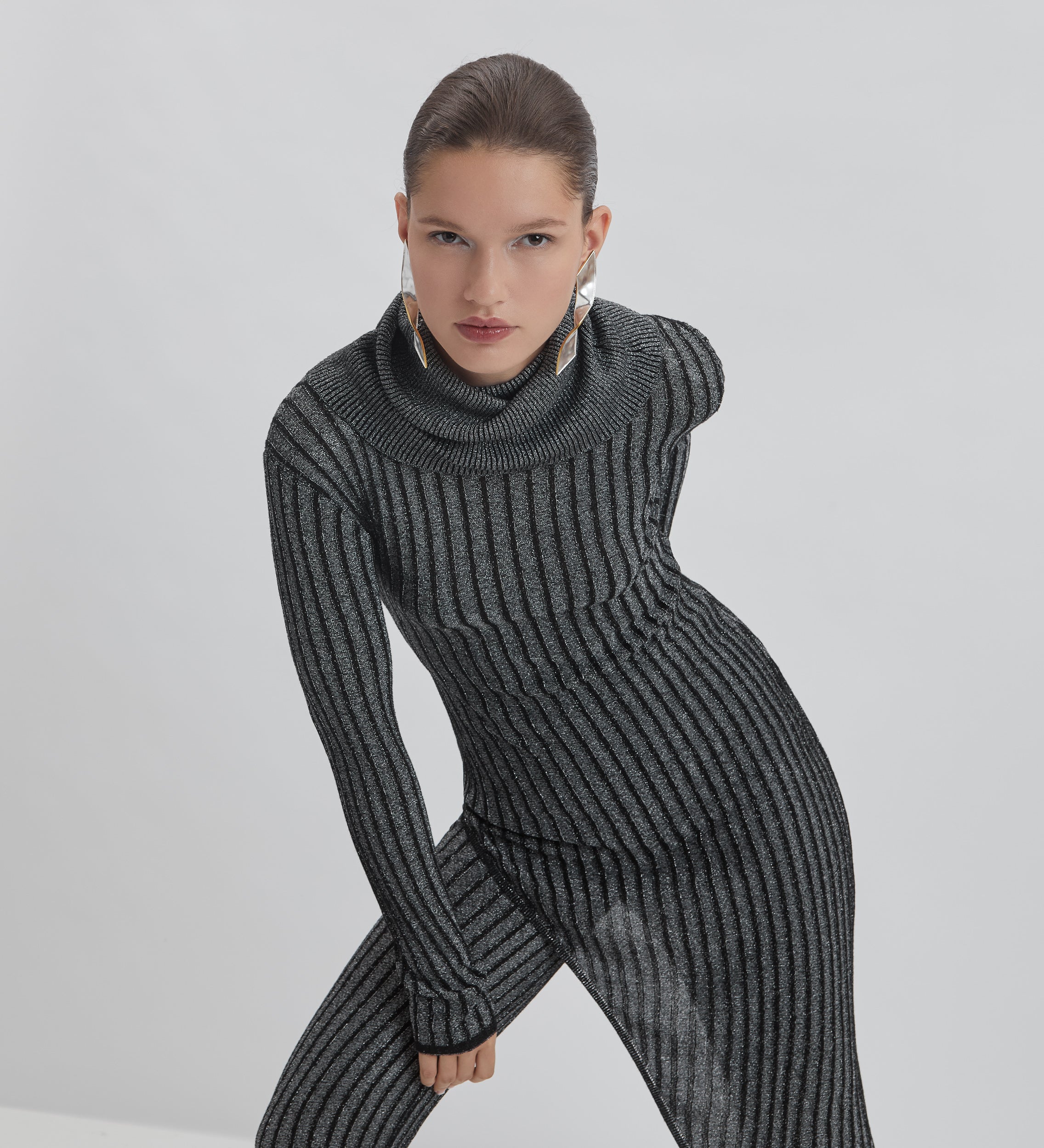 Metallic asymmetrical sweater