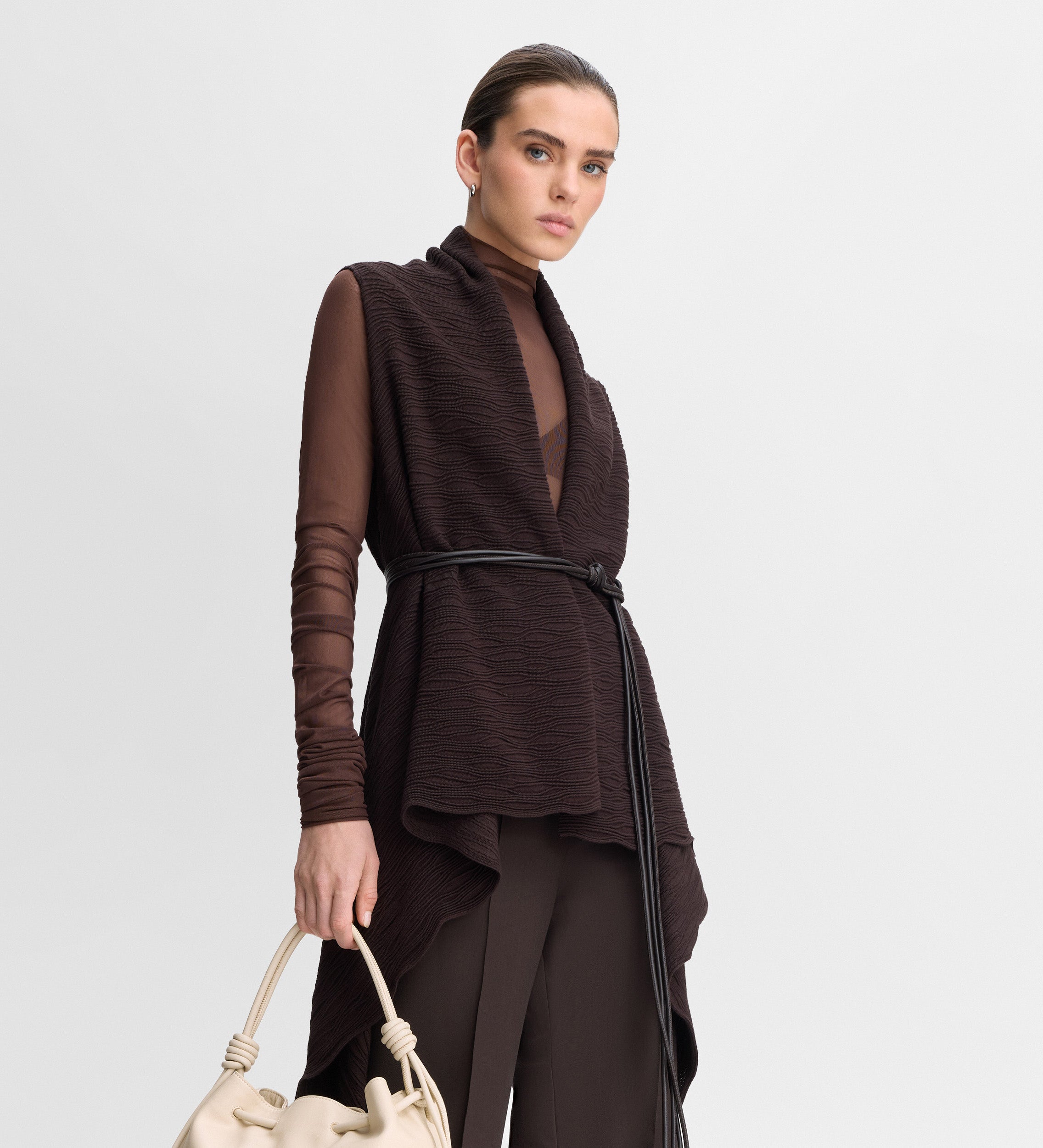 Gilet long texturé