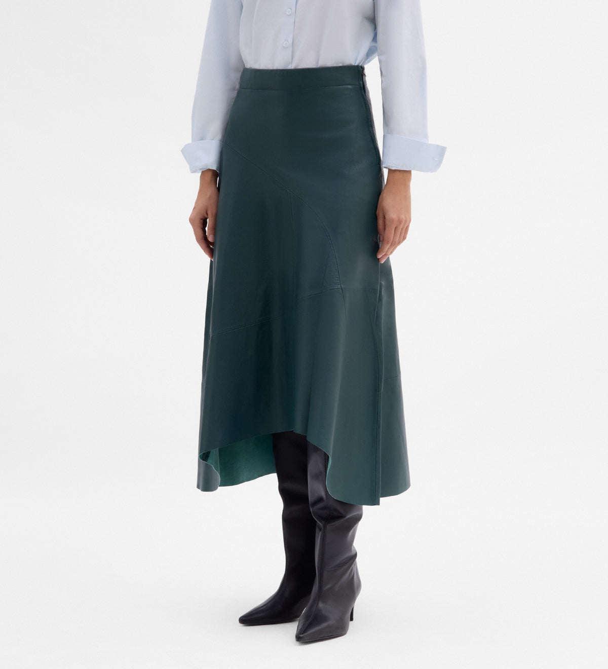 Asymmetric nappa leather skirt