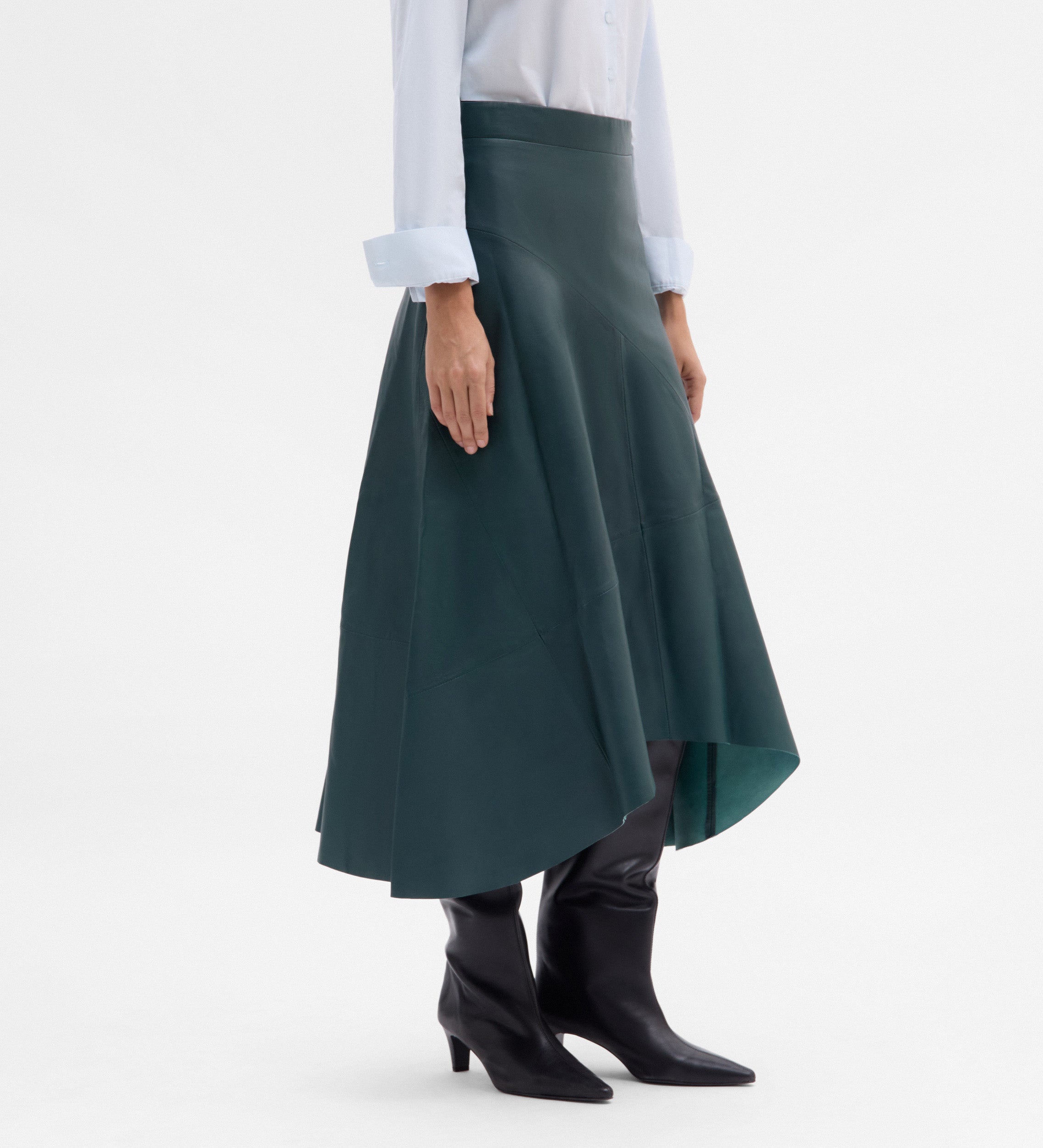 Asymmetric nappa leather skirt