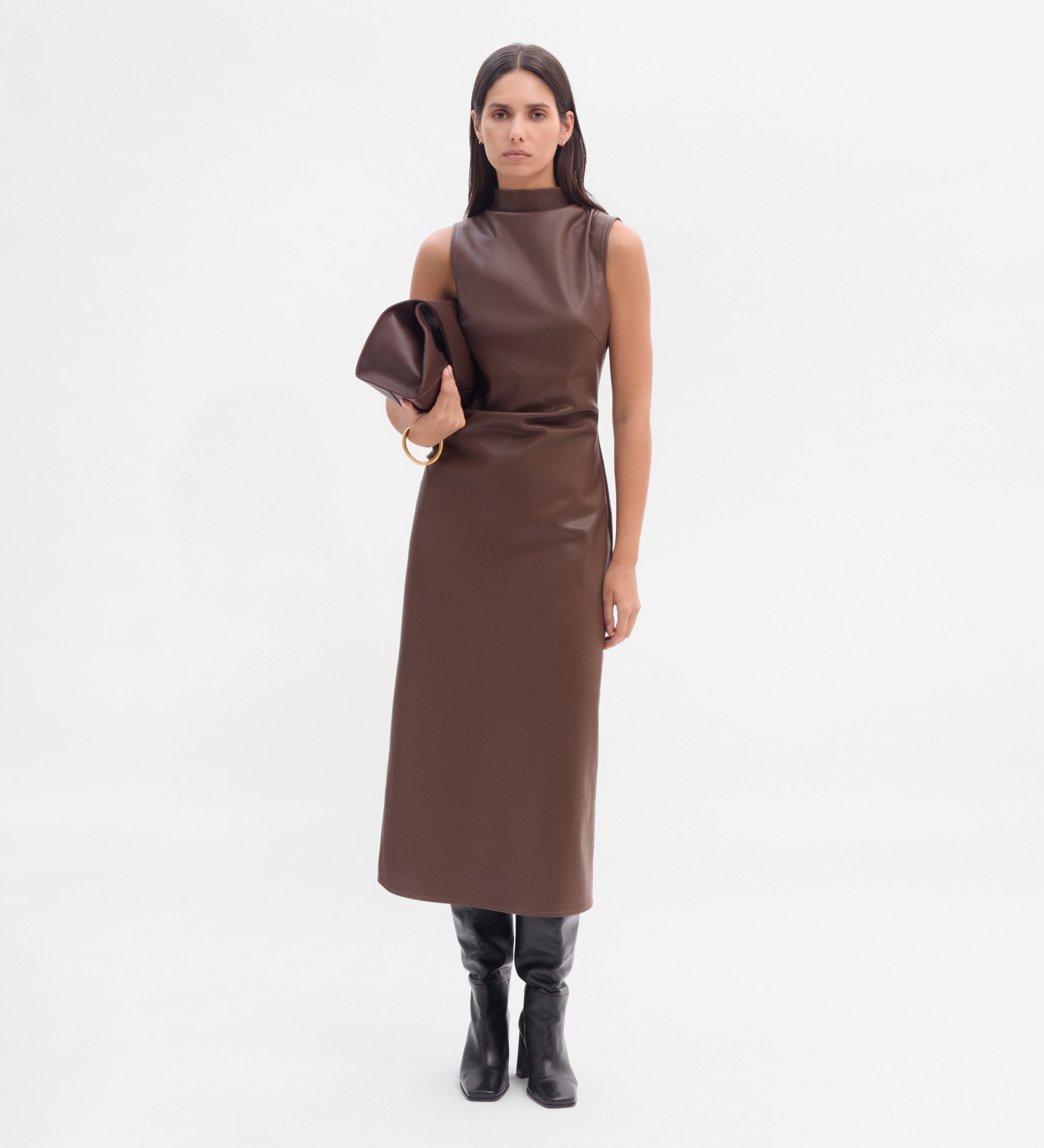 Vestido drapeado efecto piel