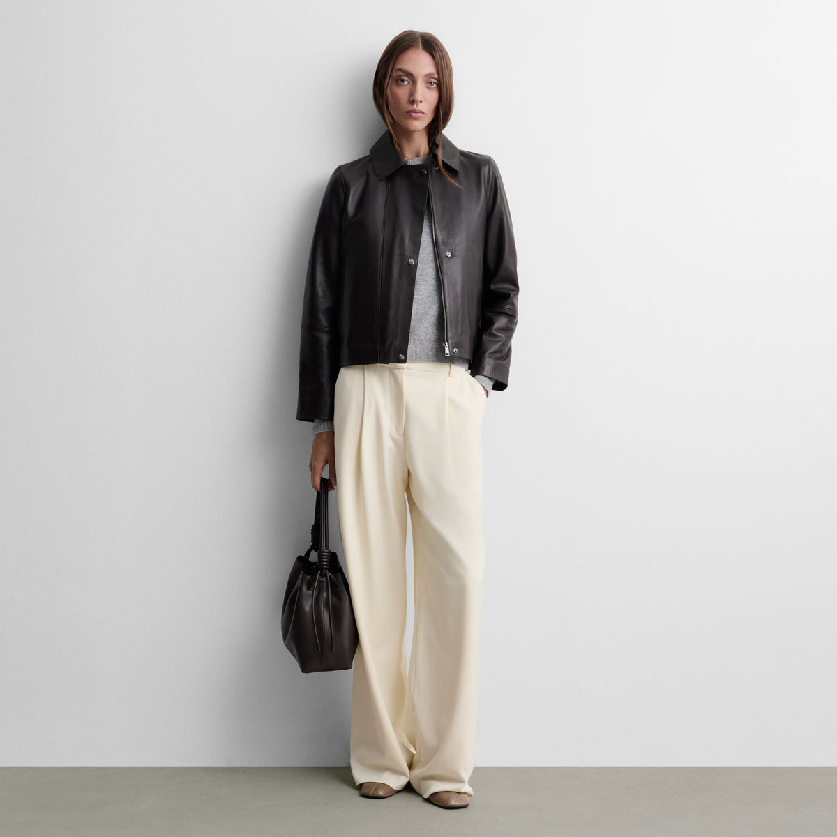 Short nappa leather jacket