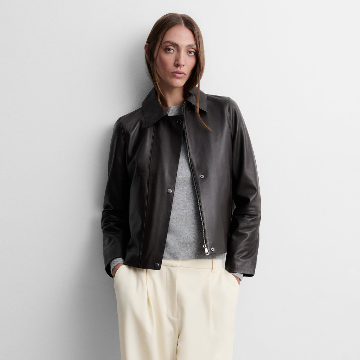 Short nappa leather jacket
