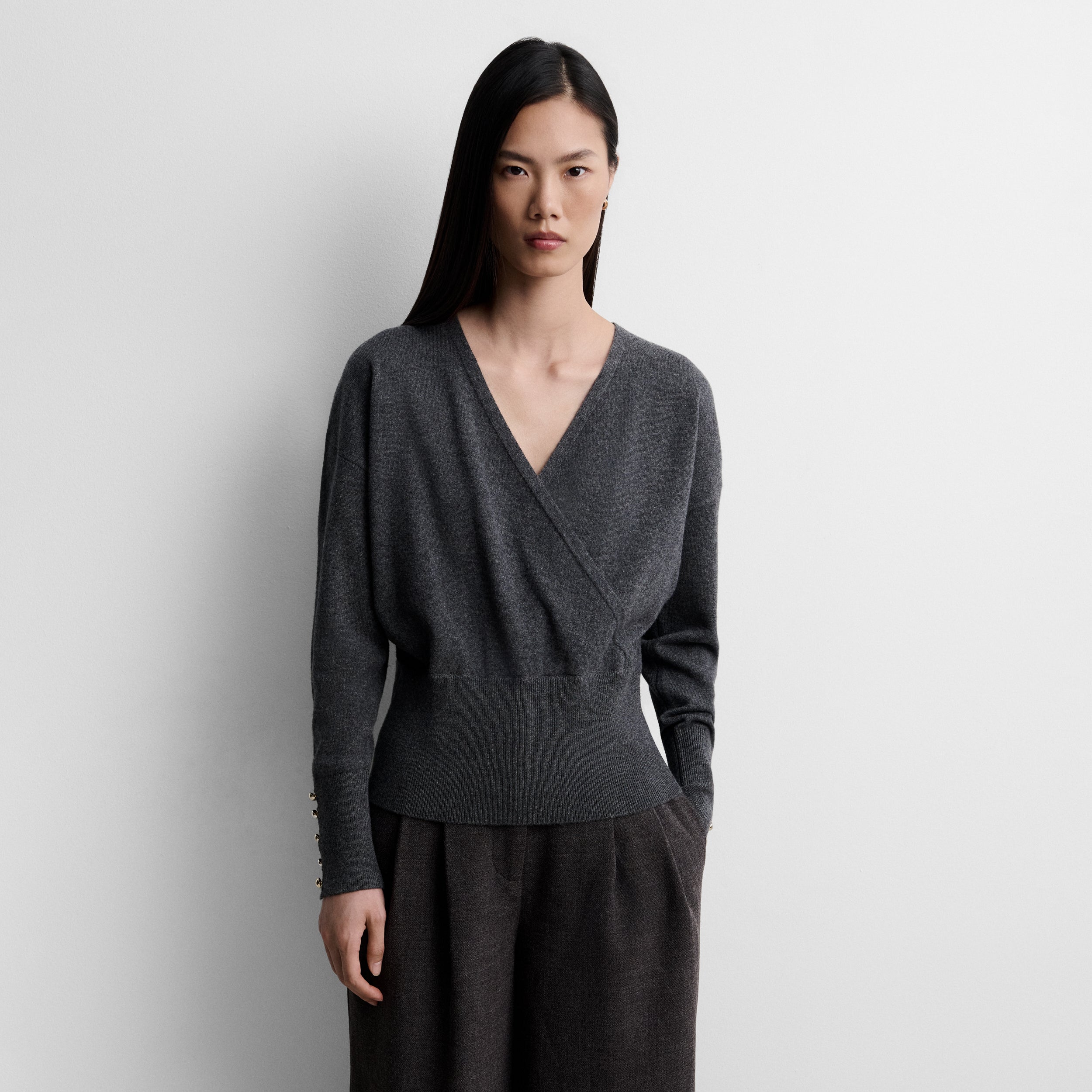 Knit sweater with wrap detail