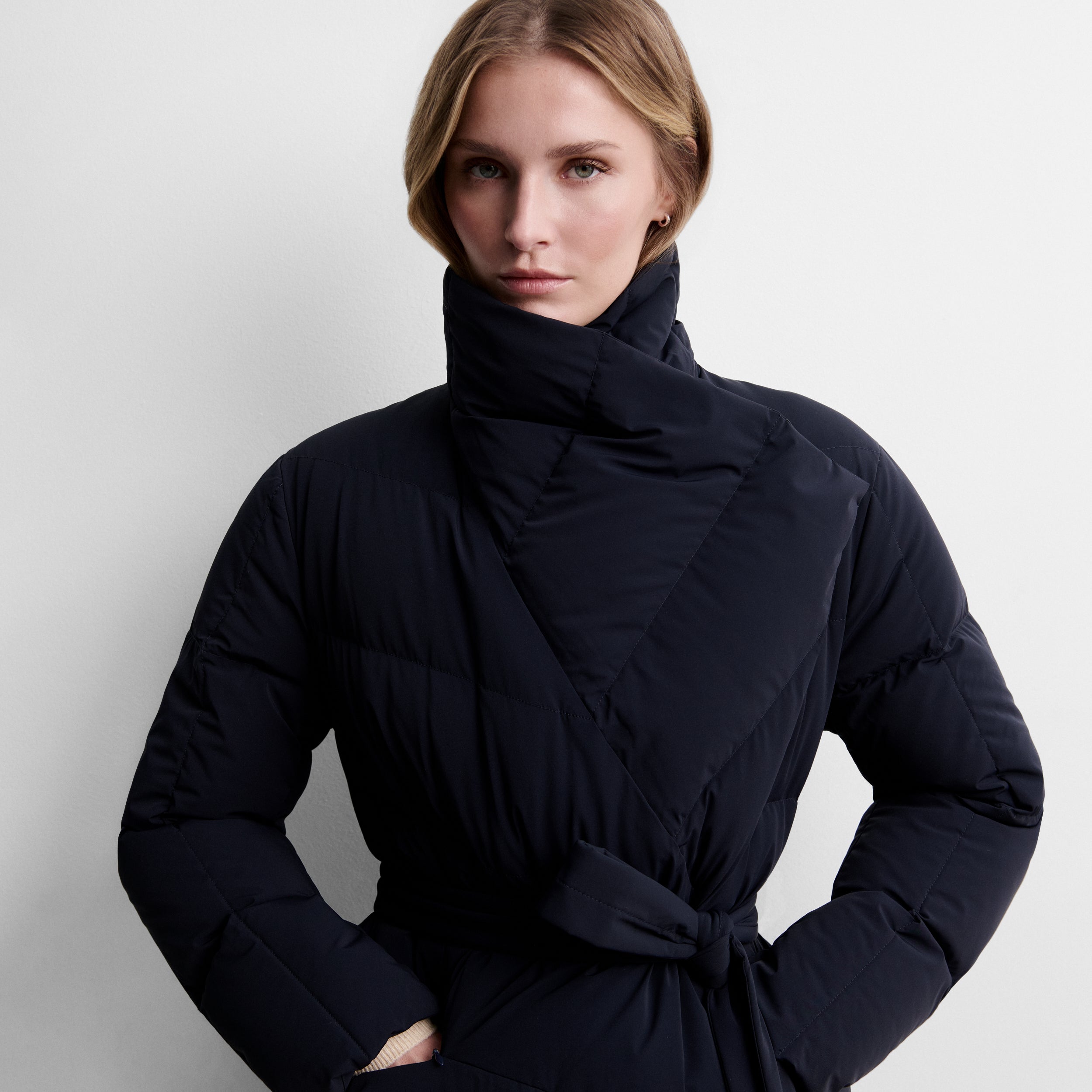 Asymmetric quilted parka