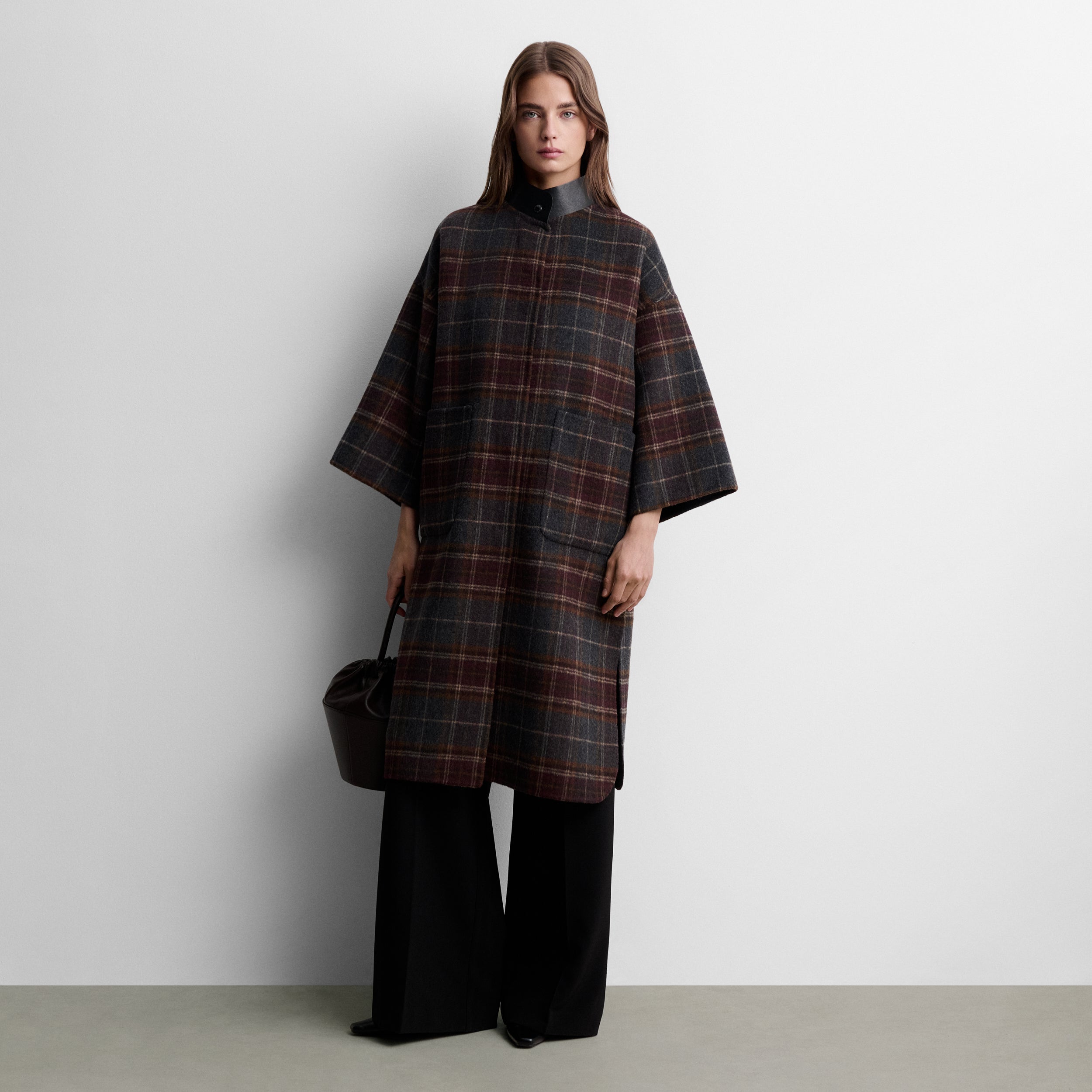 Reversible checked cape