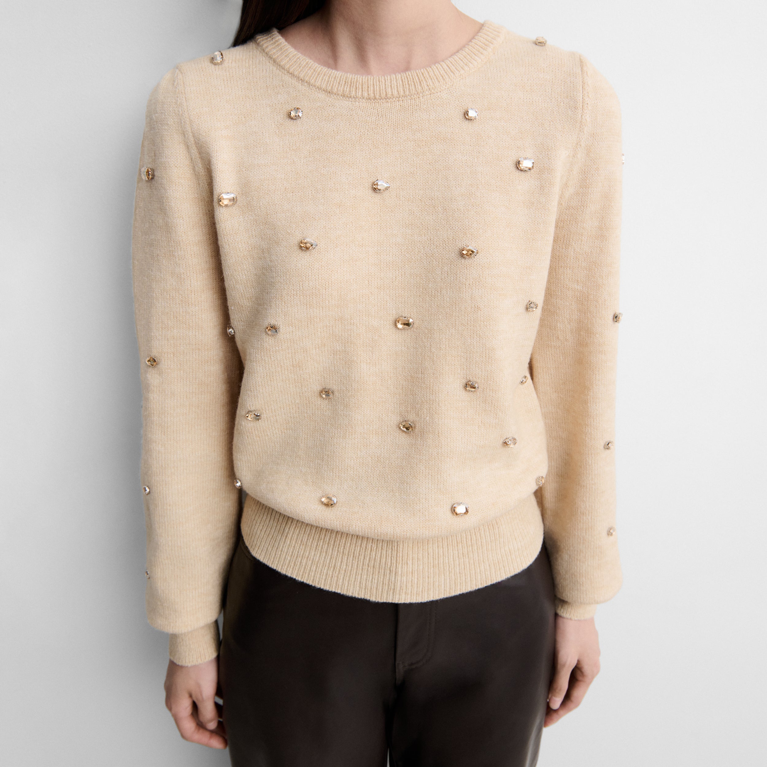 Knit sweater with rhinestones