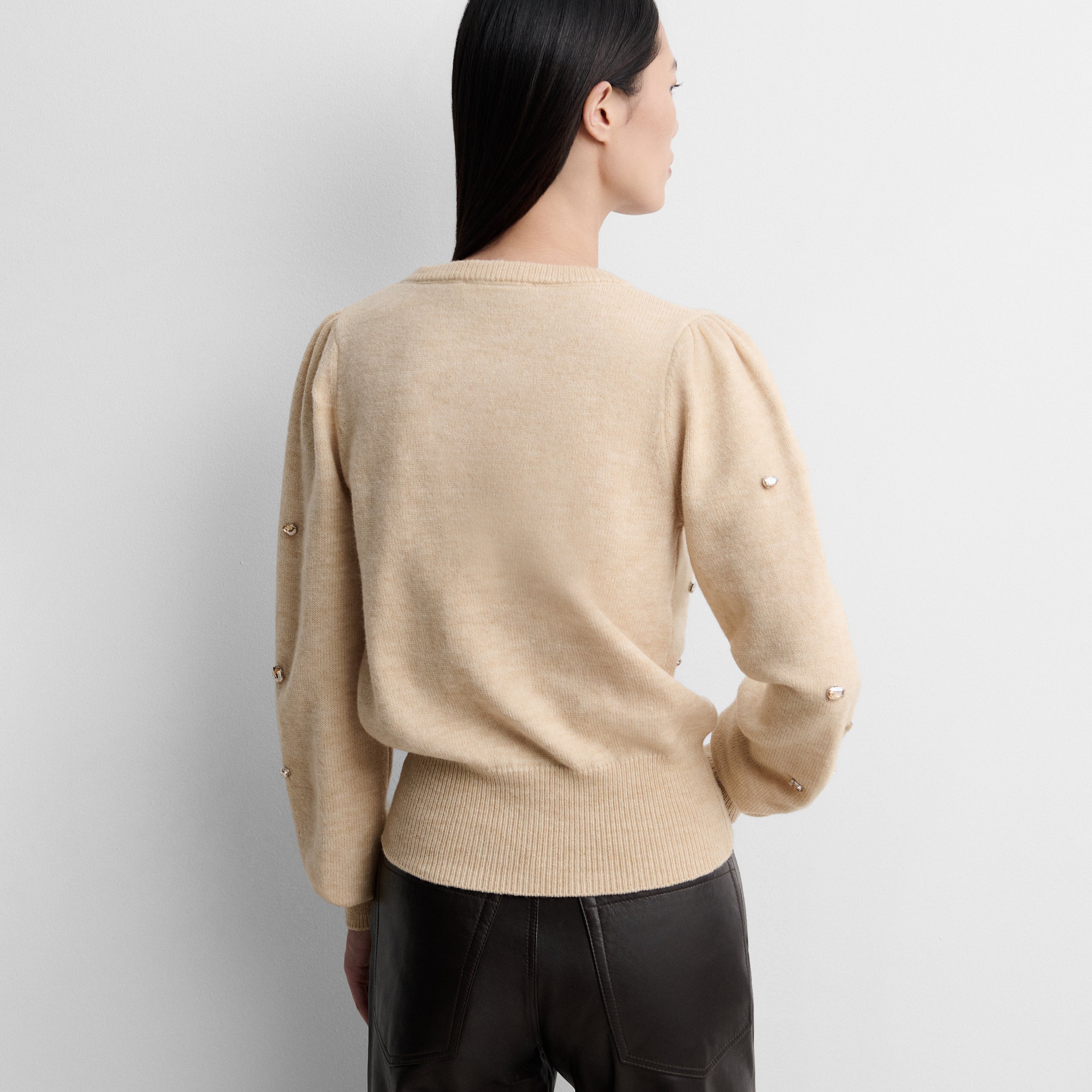 Knit sweater with rhinestones