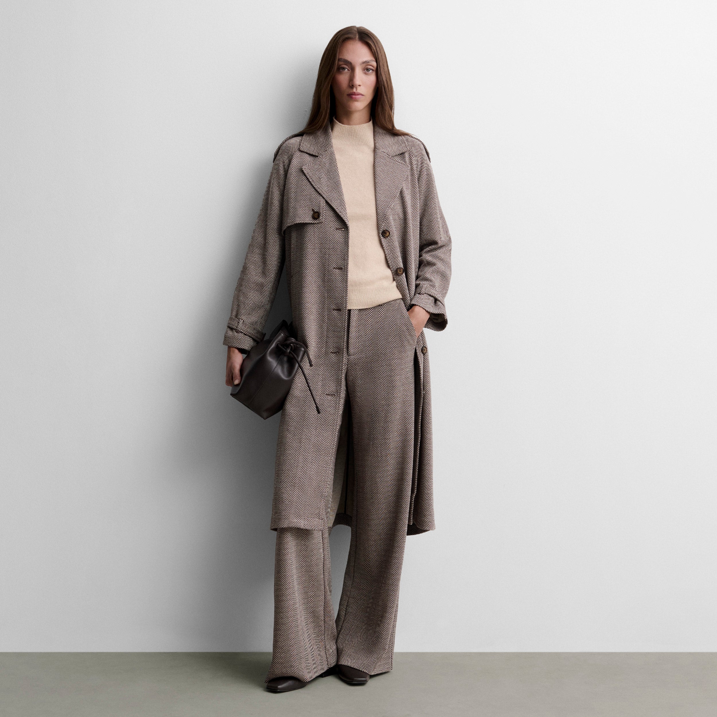 Long herringbone trench coat