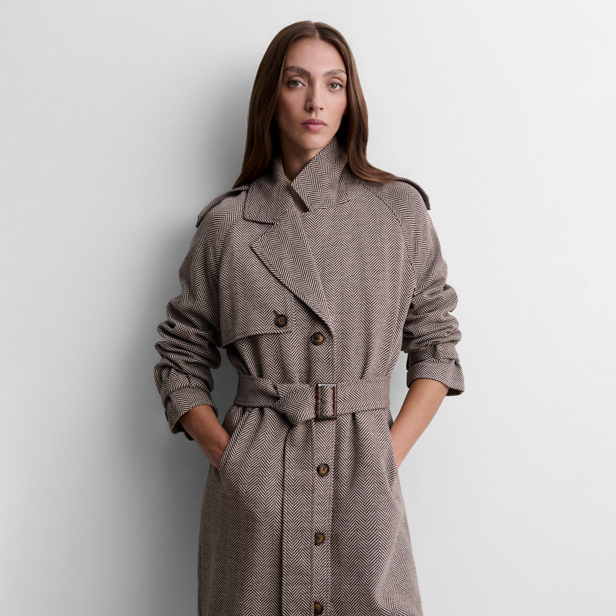 Long herringbone trench coat