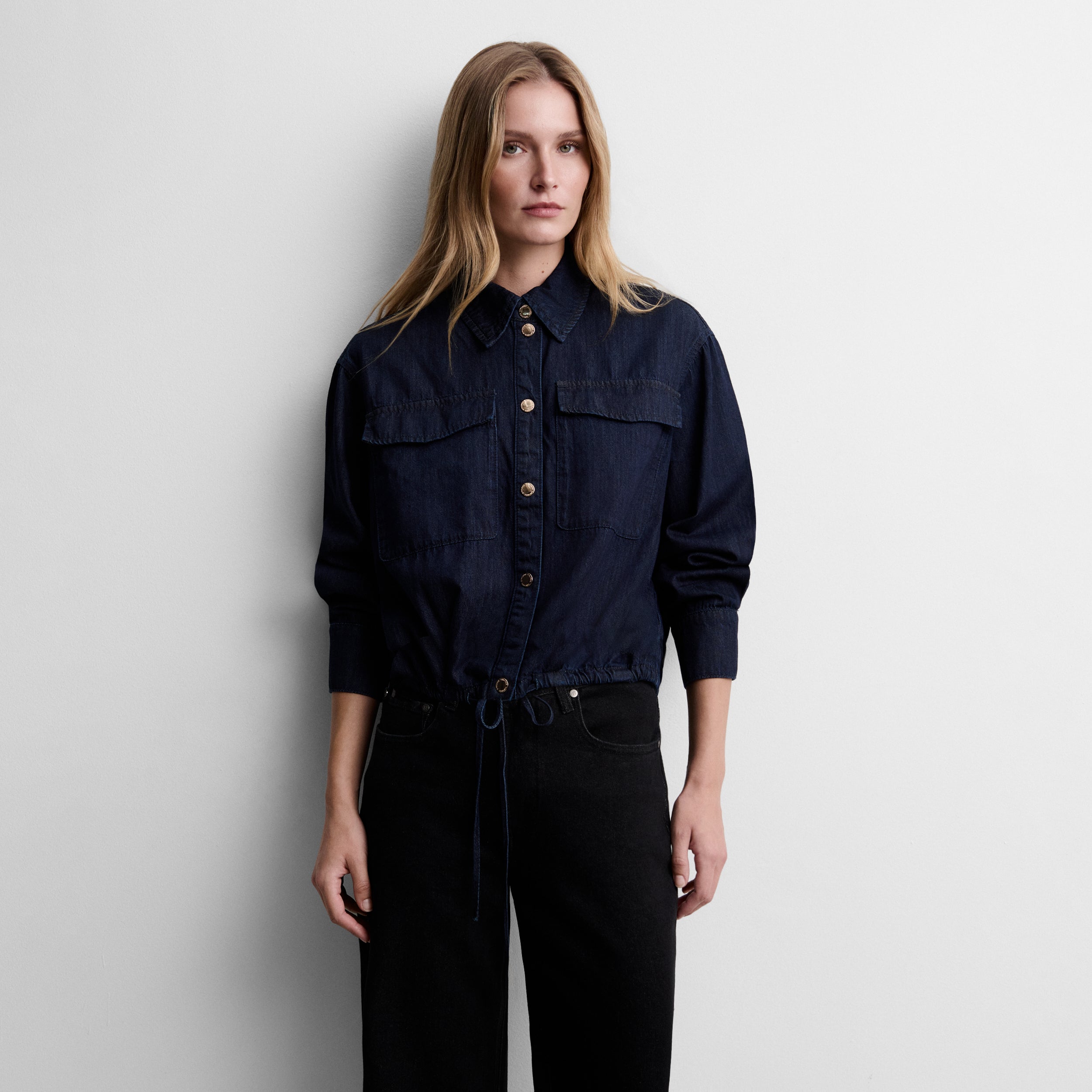 Blusa crop efecto denim
