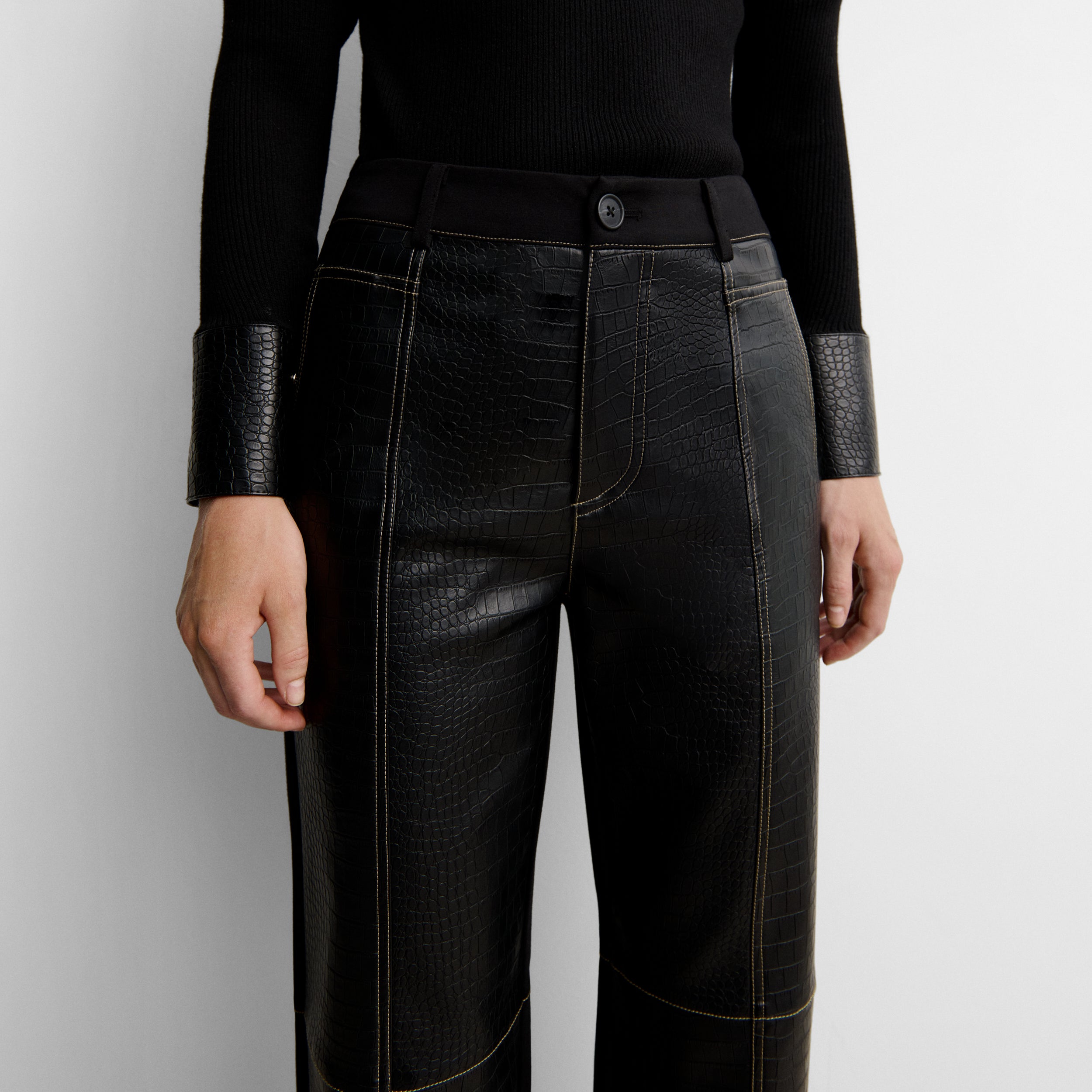 Pantalon bimatière à surpiqûres