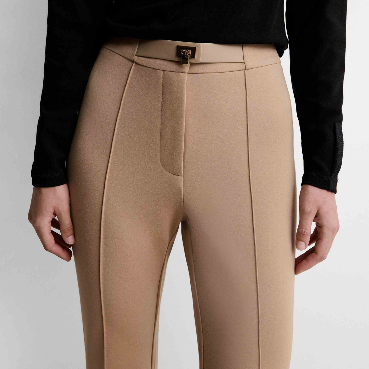 Stretch trousers with locker-loop fastening