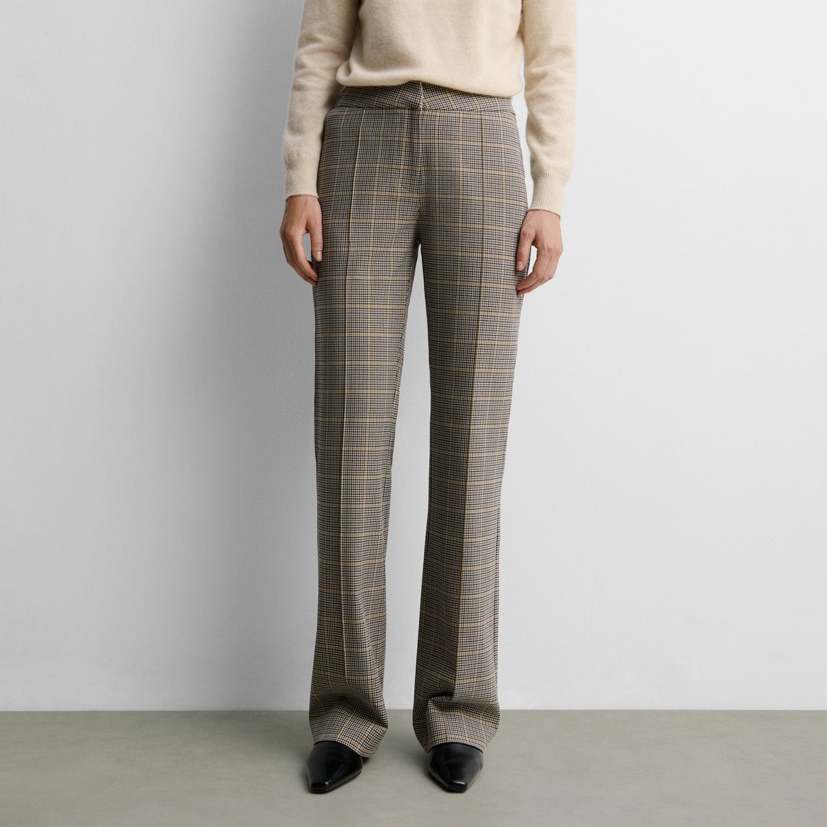 Pantalon droit imprimé à carreaux