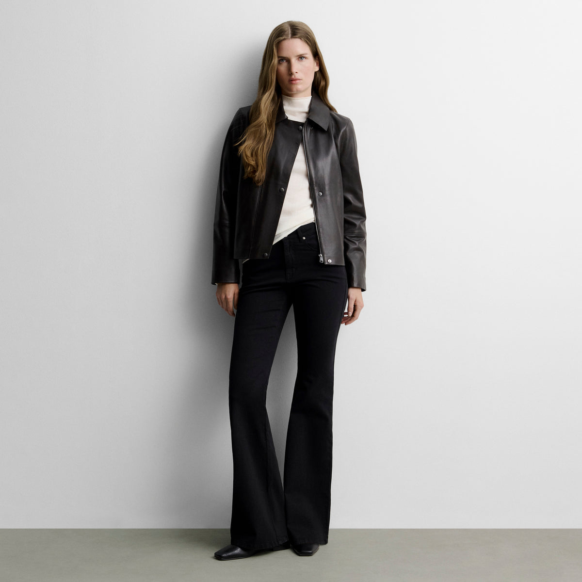 Flared denim trousers