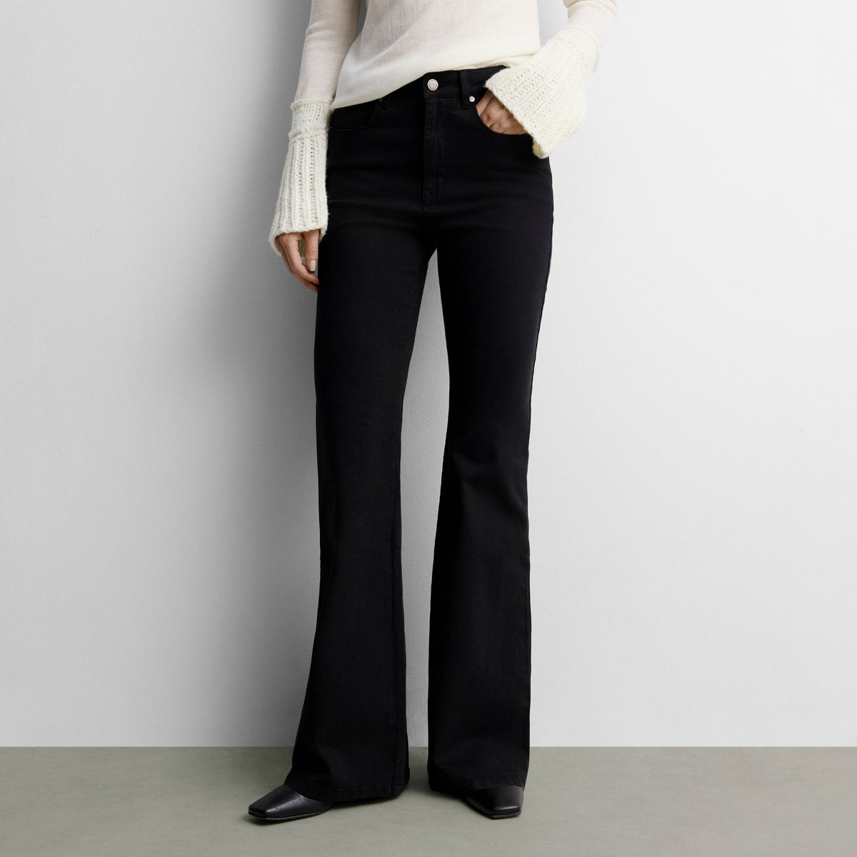 Flared denim trousers
