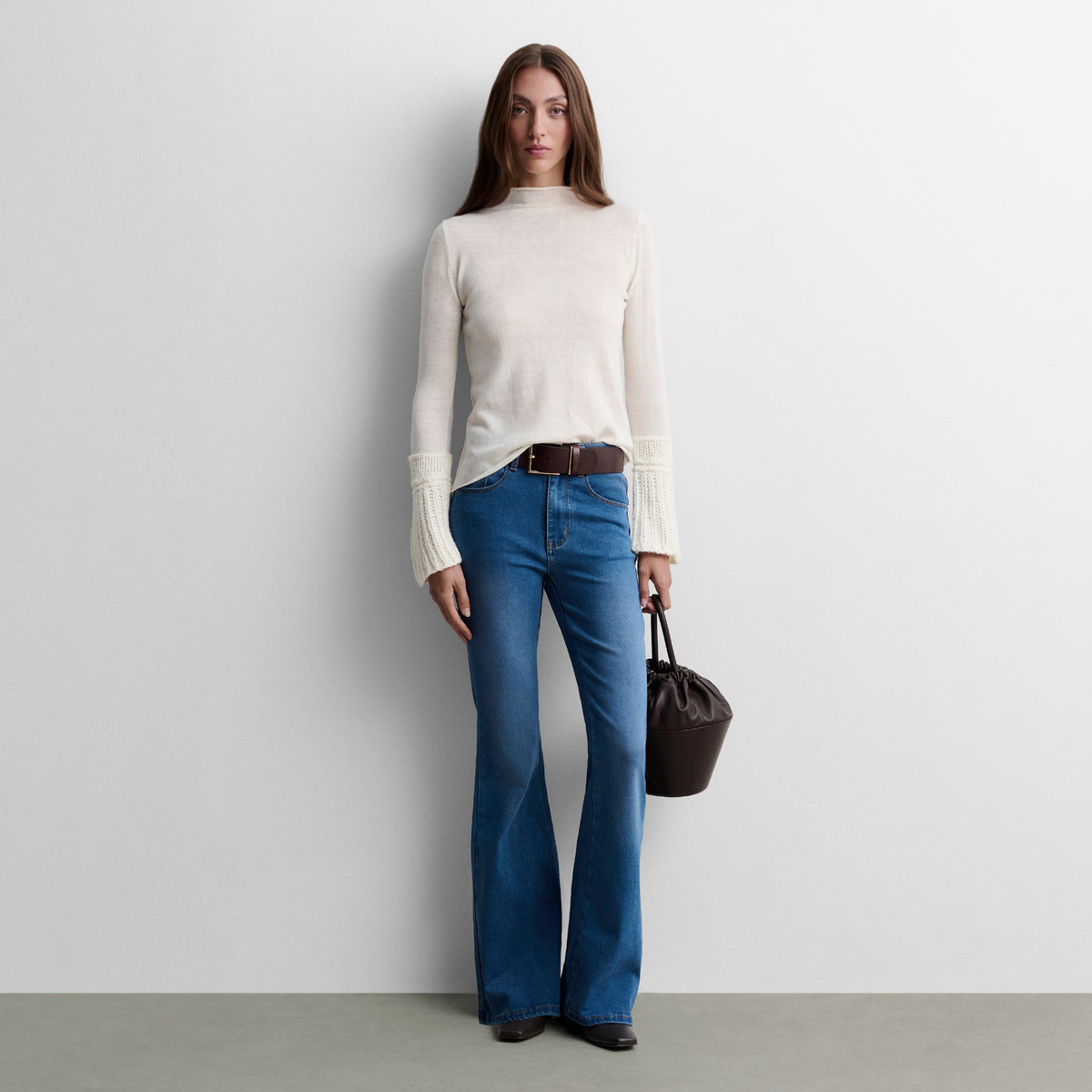 Flared denim trousers