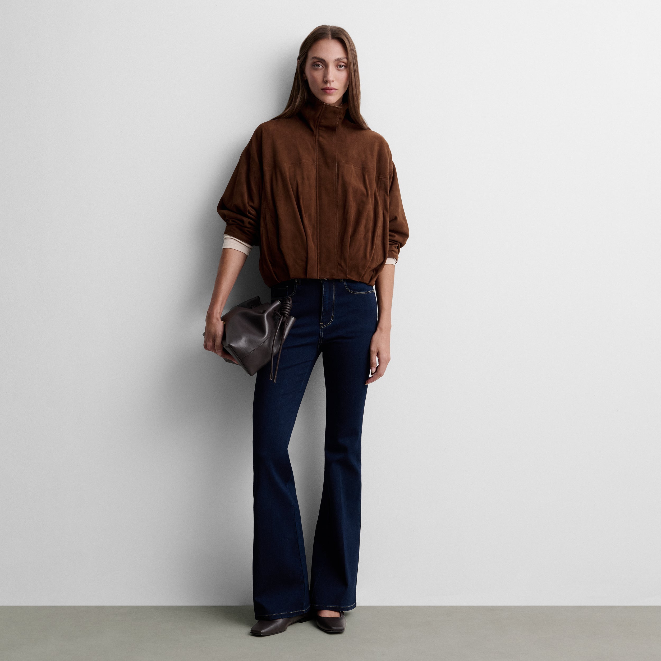 Flared denim trousers