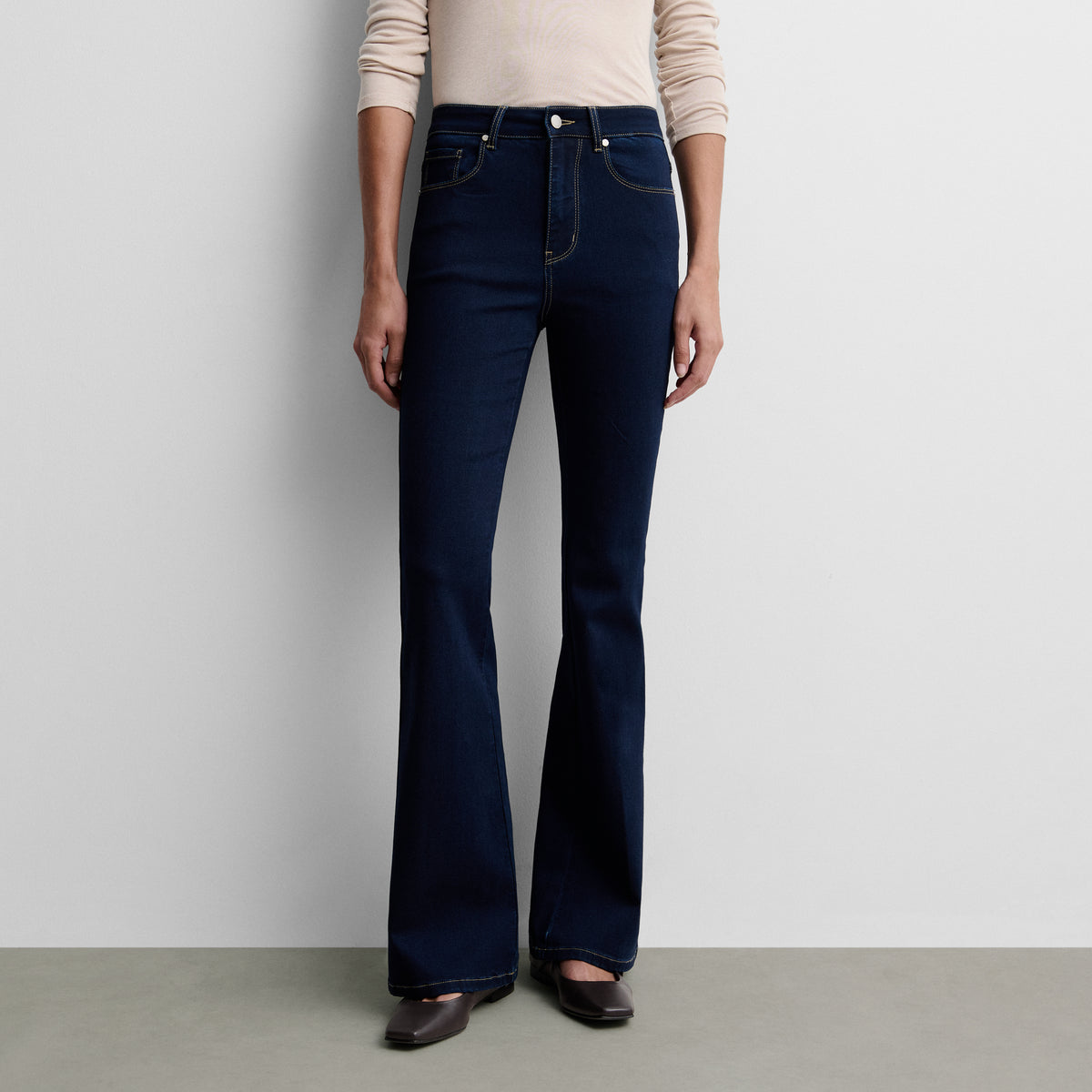 Flared denim trousers