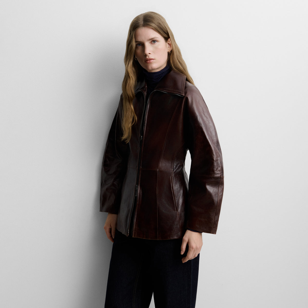 Nappa leather jacket with dolman sleeve