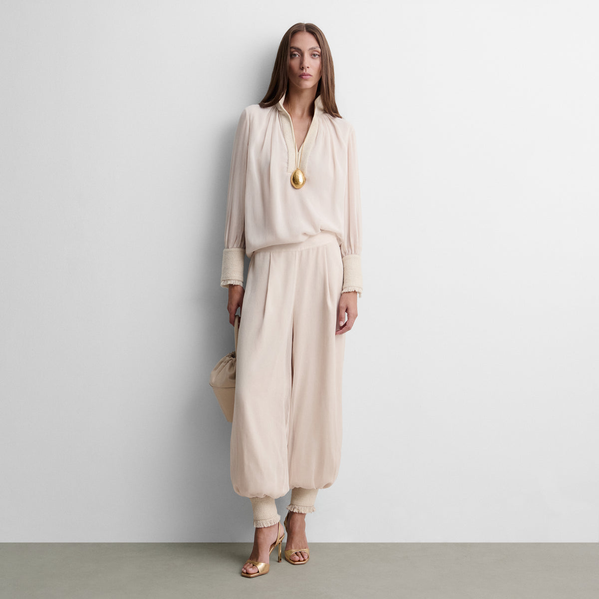 Two-material chiffon blouse