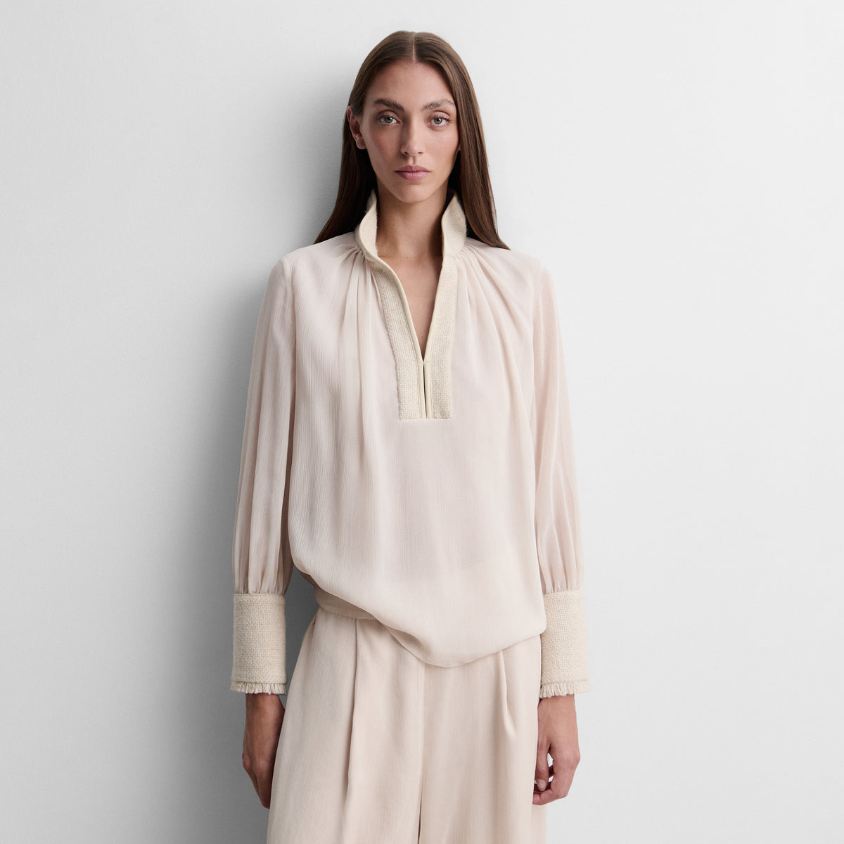 Two-material chiffon blouse
