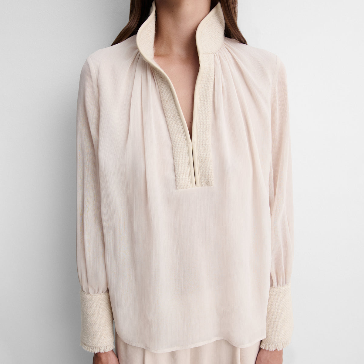 Two-material chiffon blouse