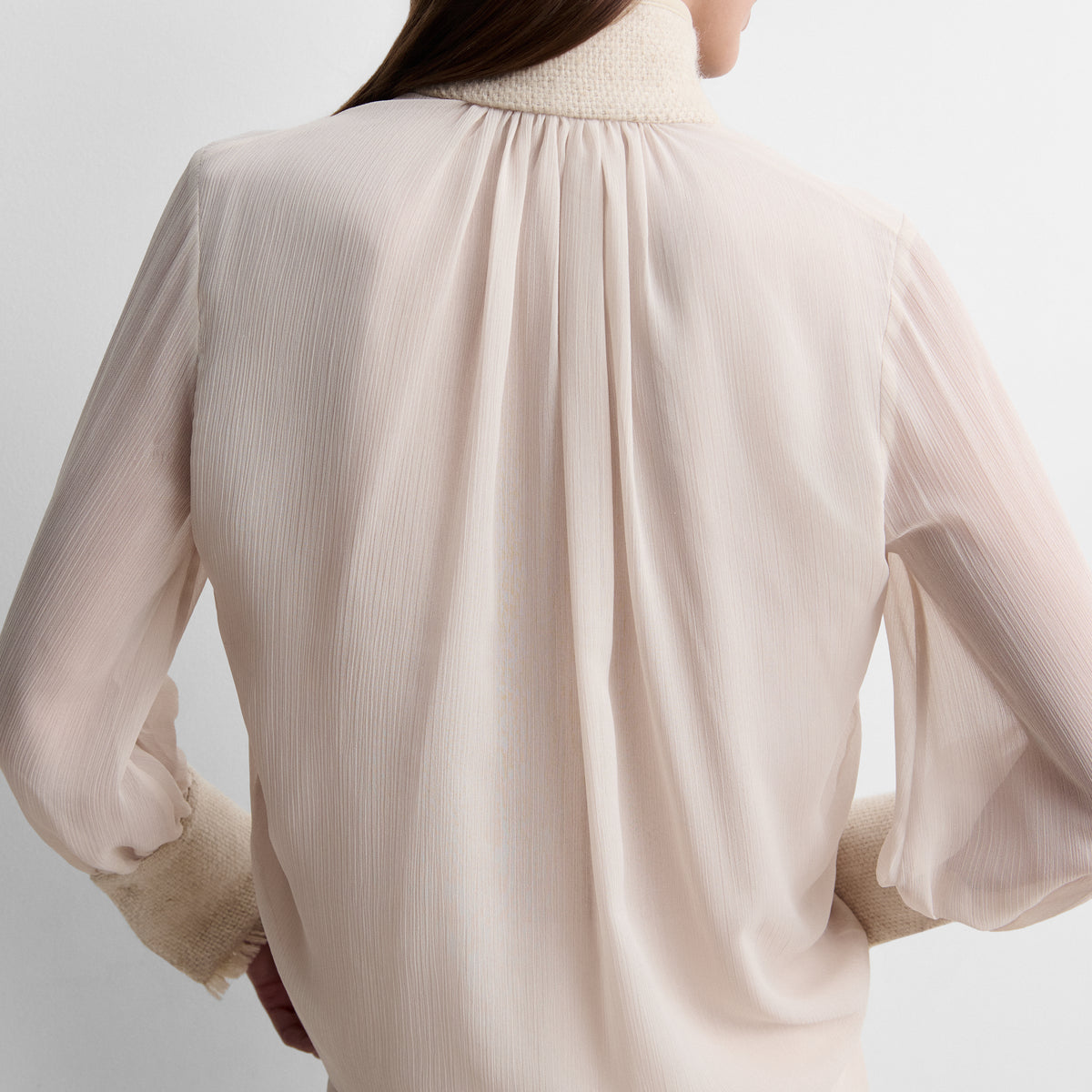 Two-material chiffon blouse