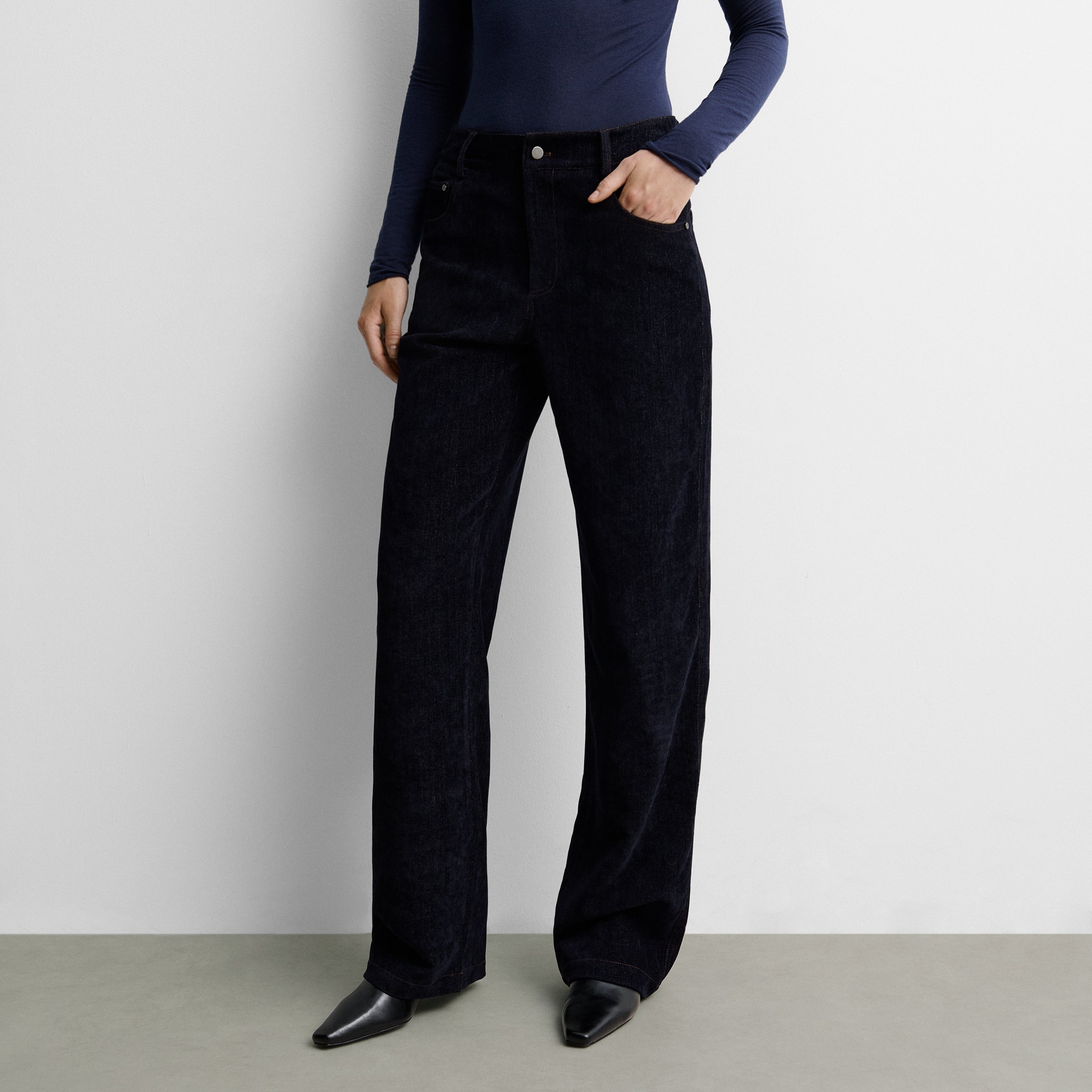 Pantalón recto efecto denim