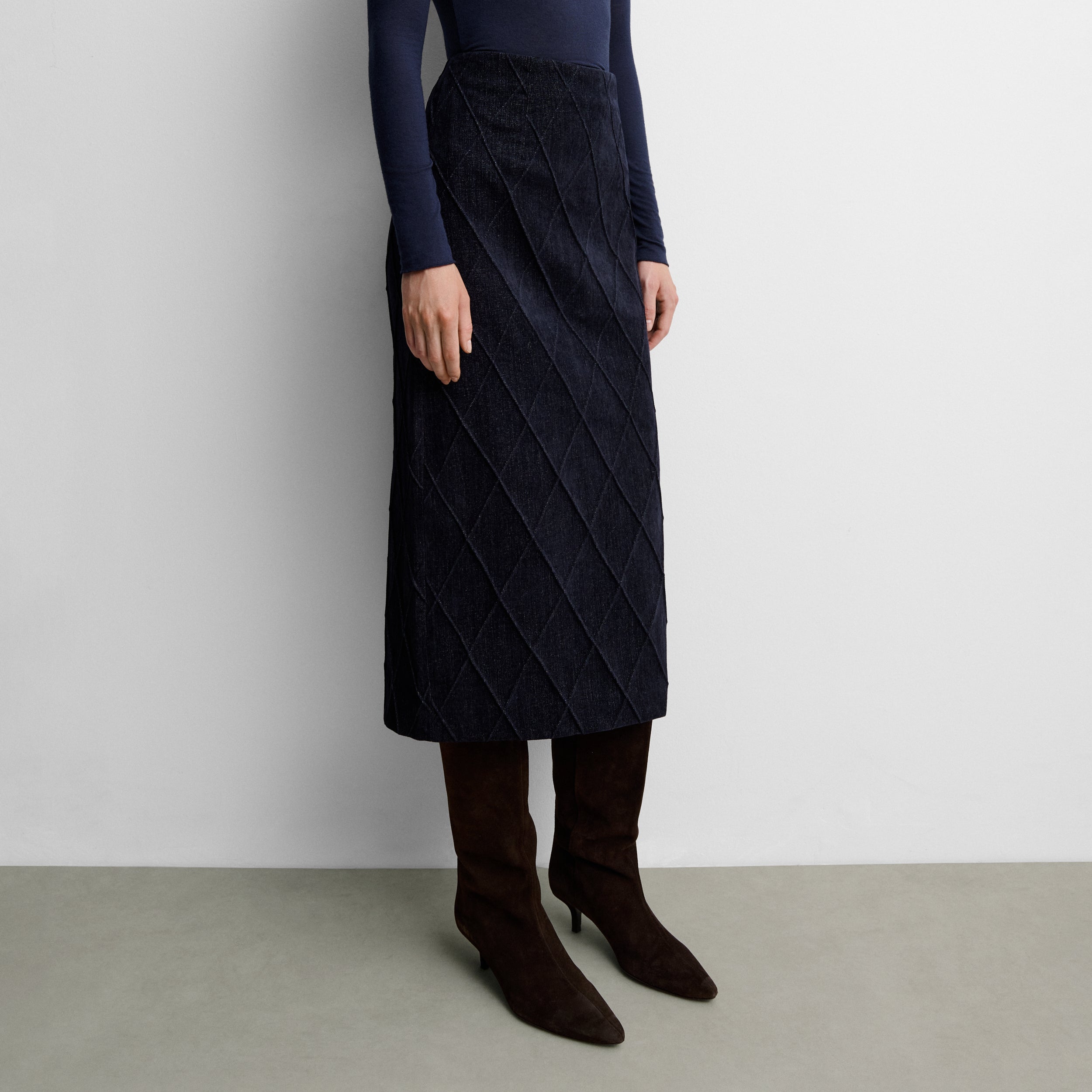 Falda midi efecto denim