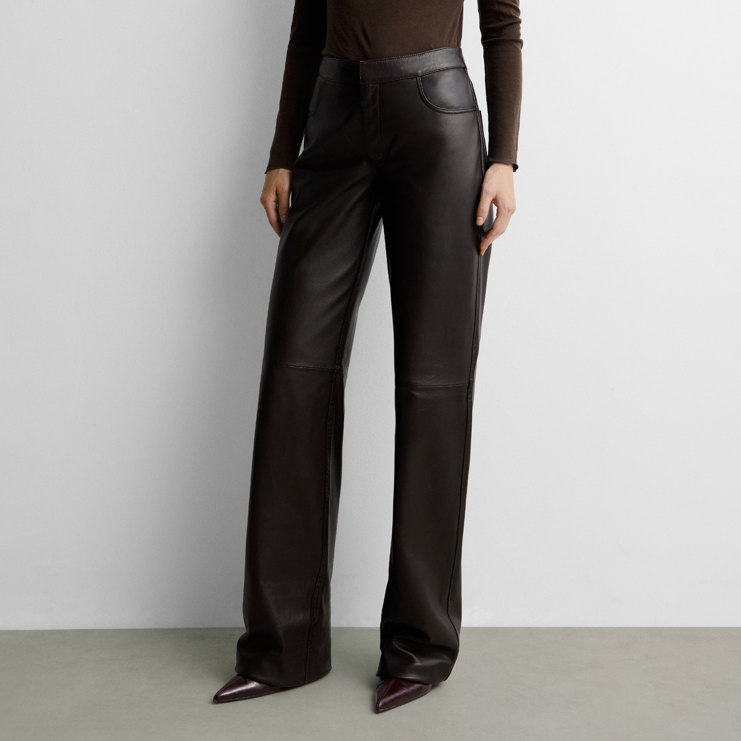 Straight faux leather trousers