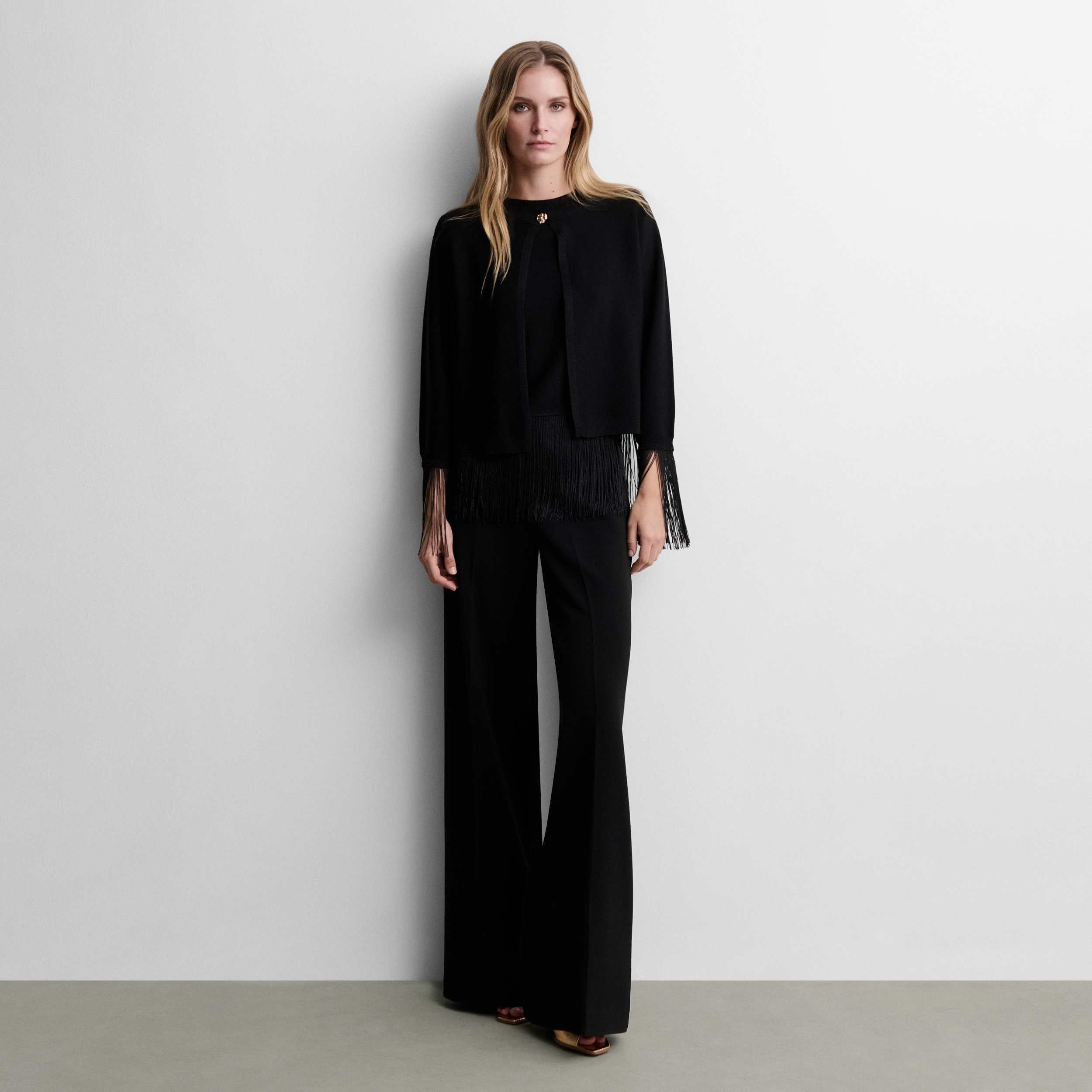 Lurex knit bolero with fringe