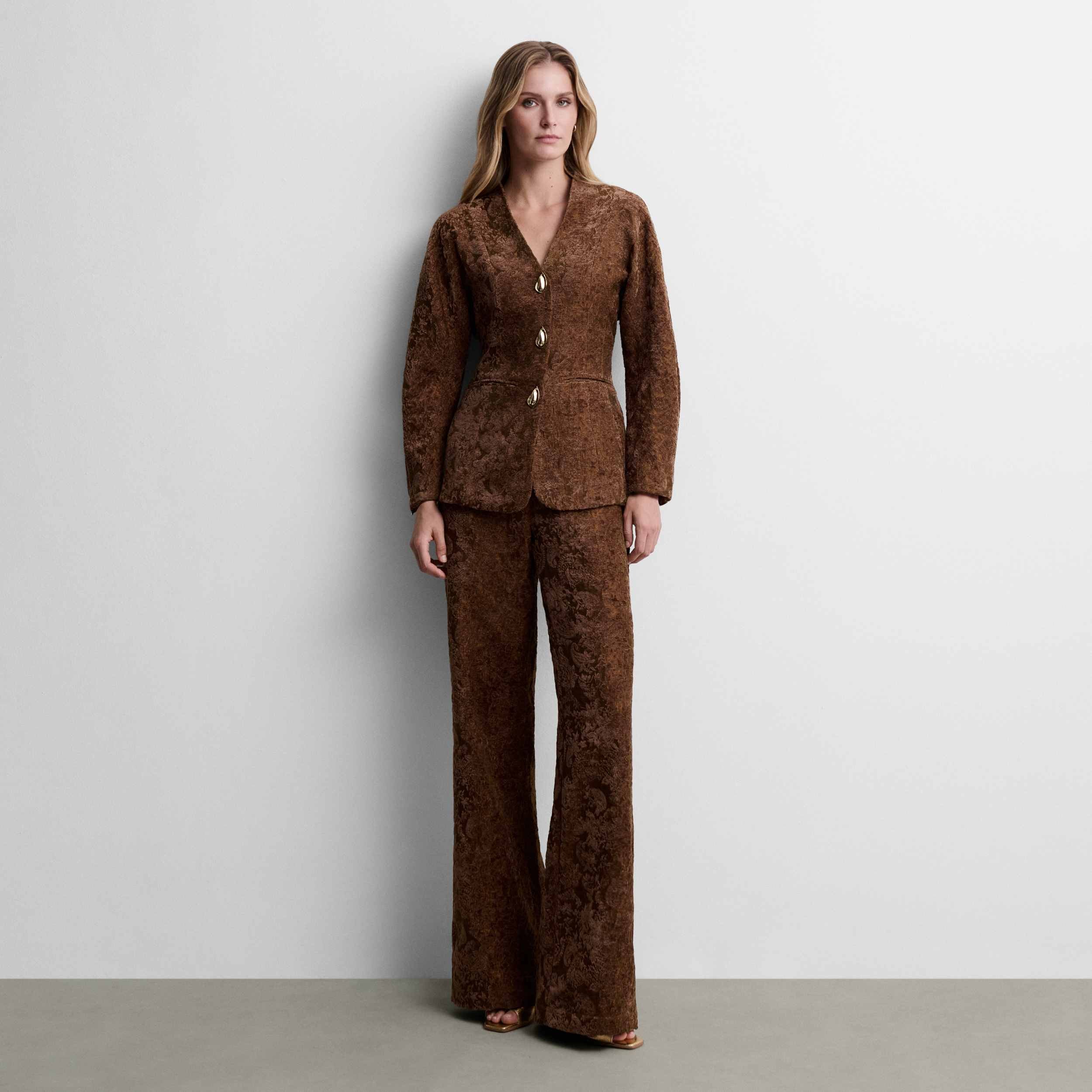 Straight-leg fancy fabric trousers