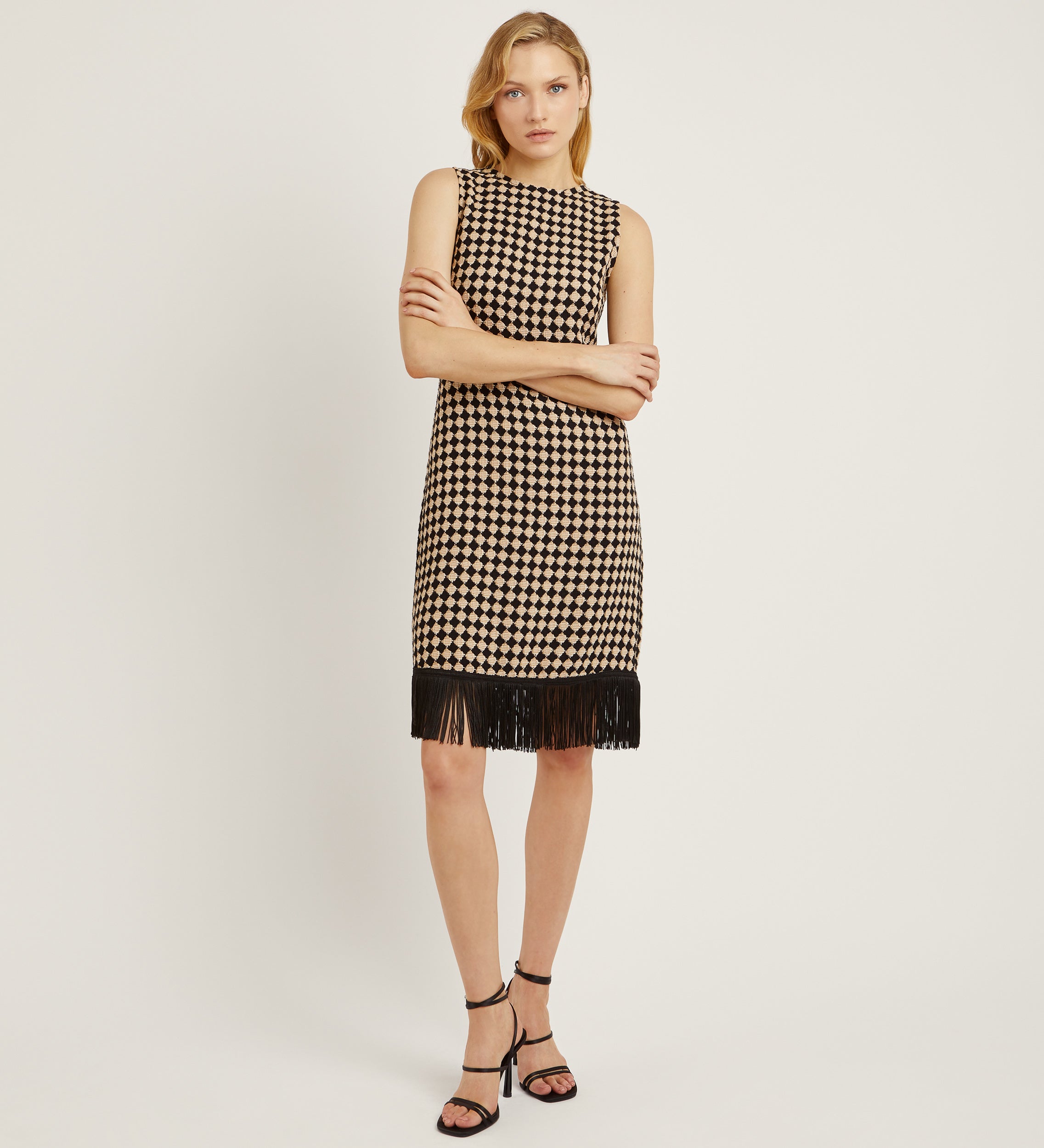Vestido tweed flecos