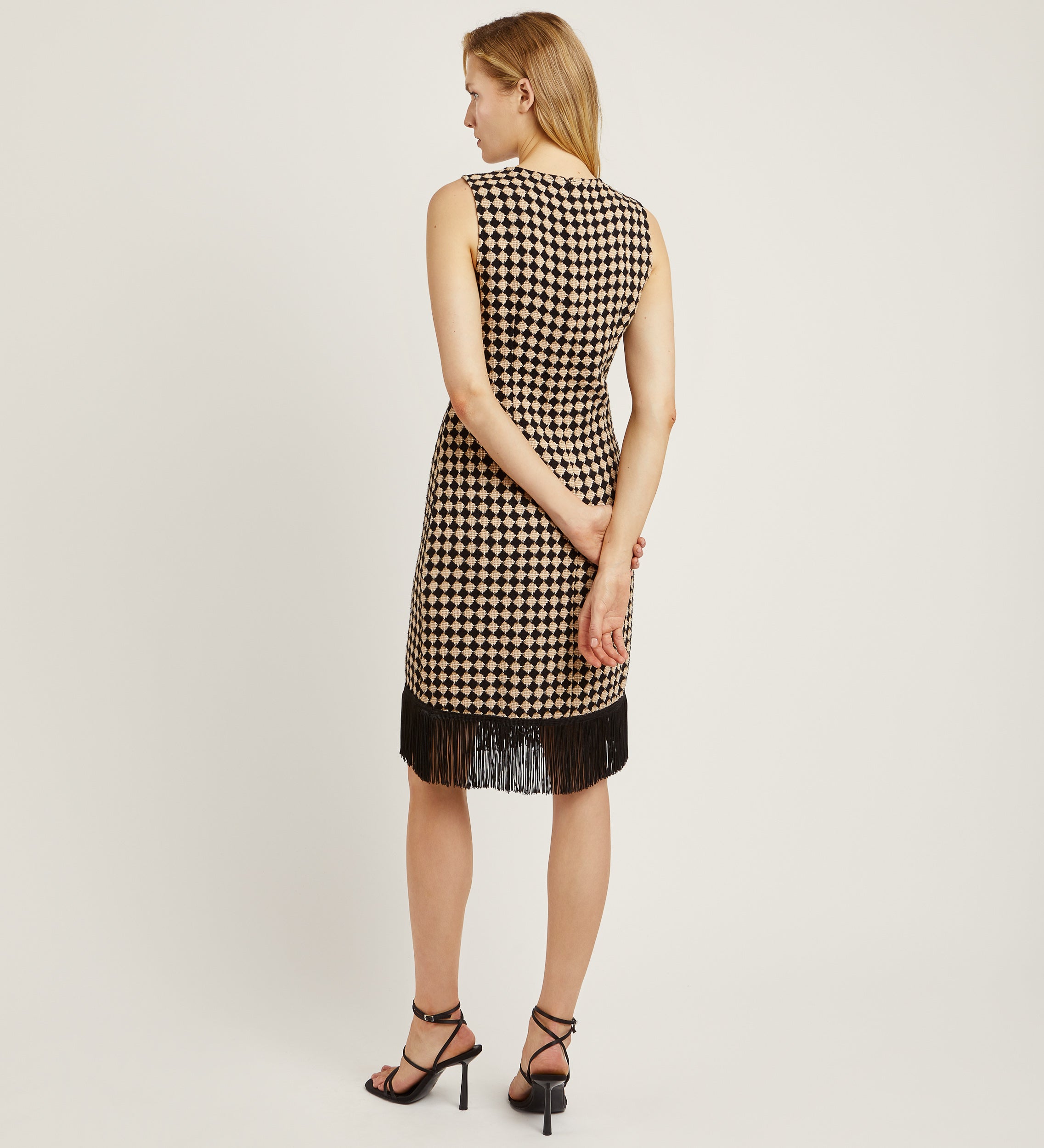 Vestido tweed flecos
