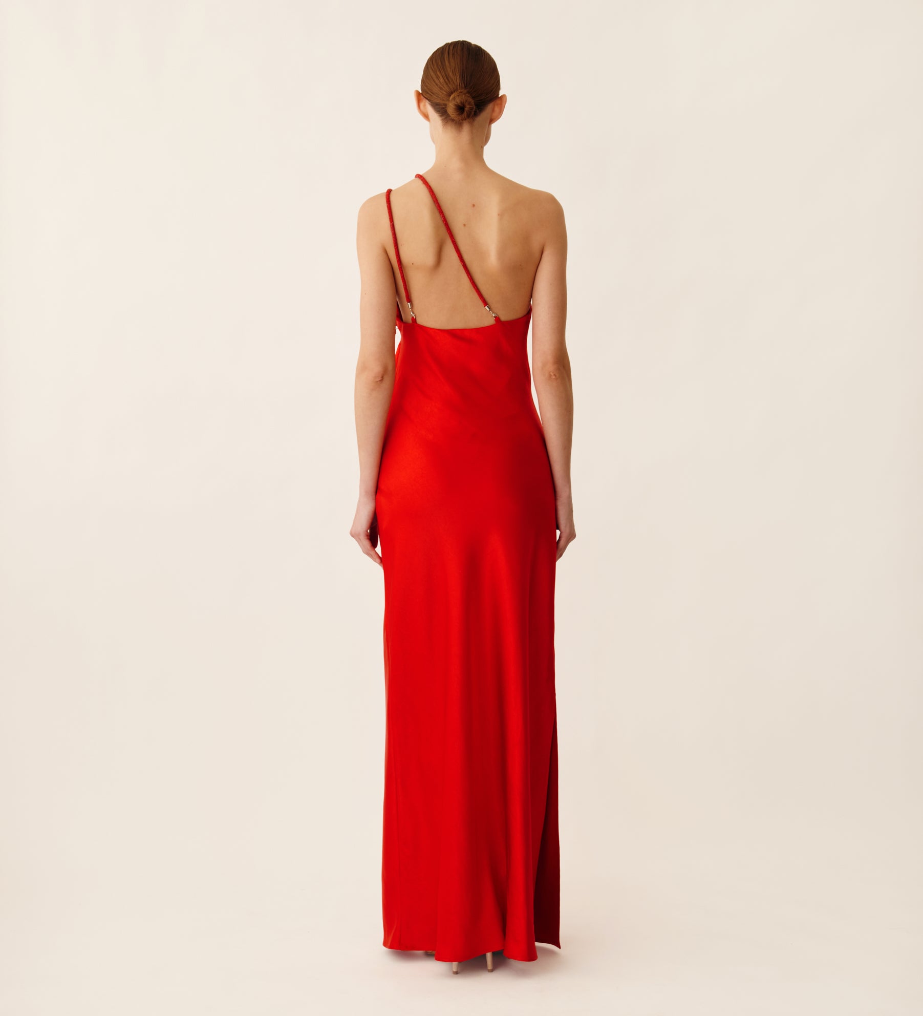Long asymmetric satin dress