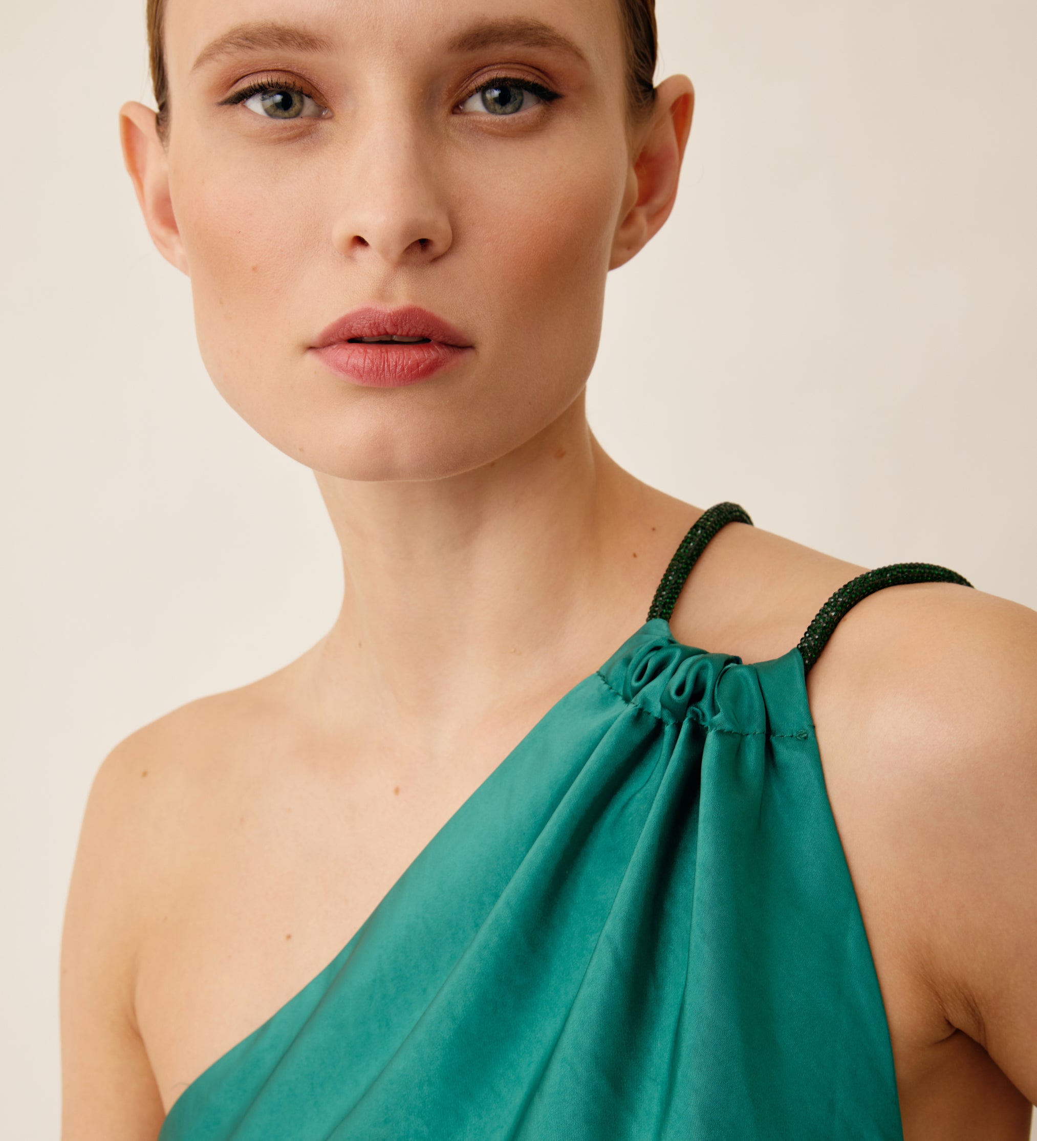 Long asymmetric satin dress
