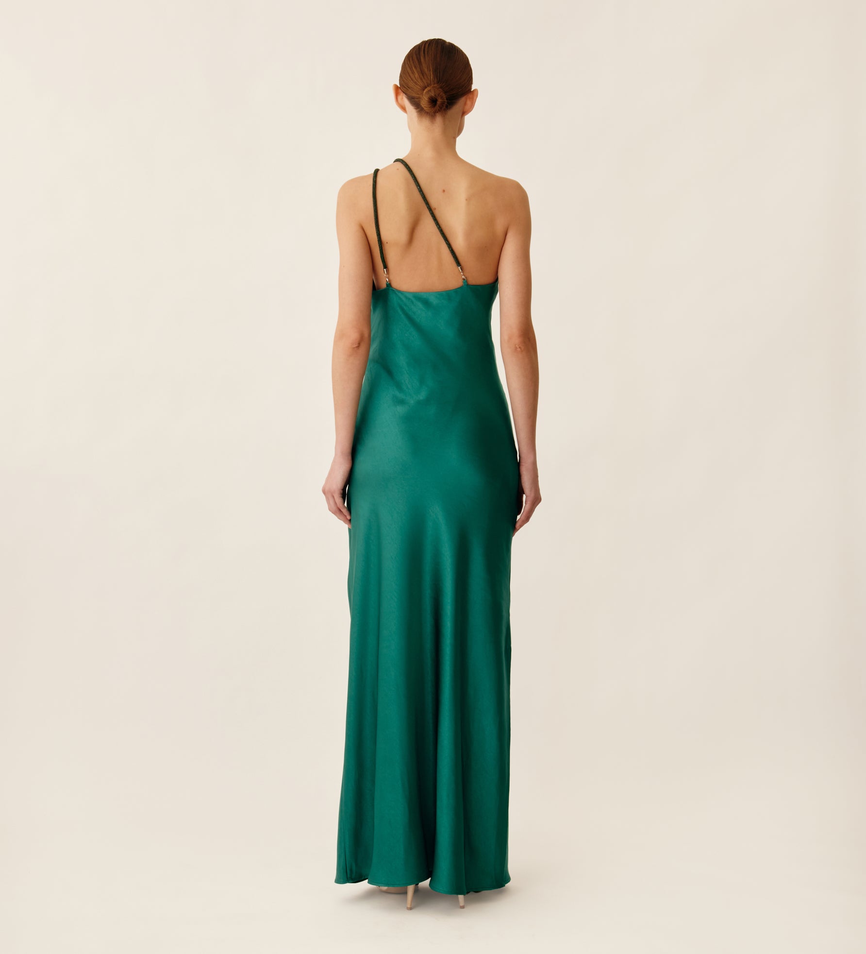 Long asymmetric satin dress