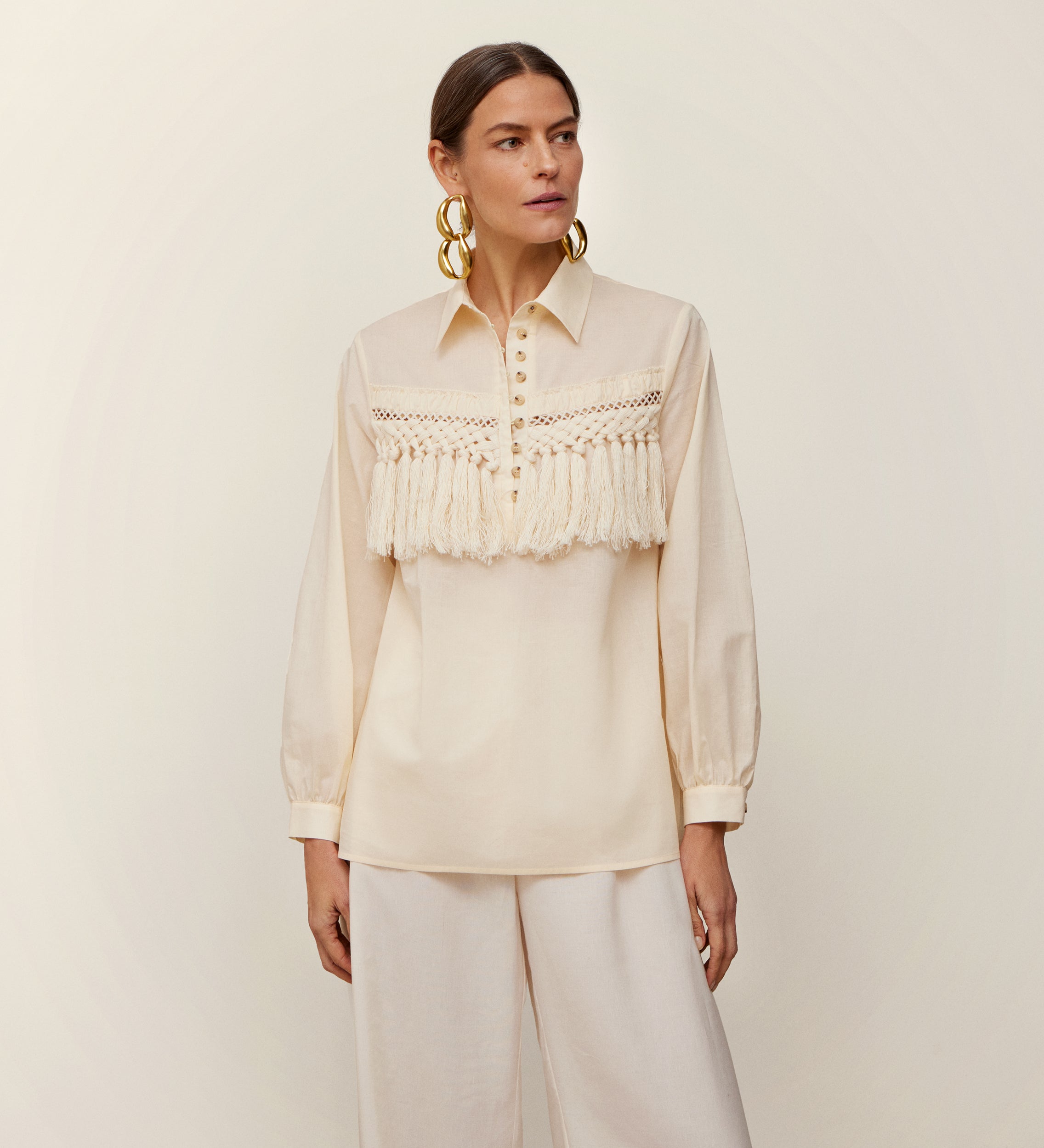 Blouse à empiècement à franges