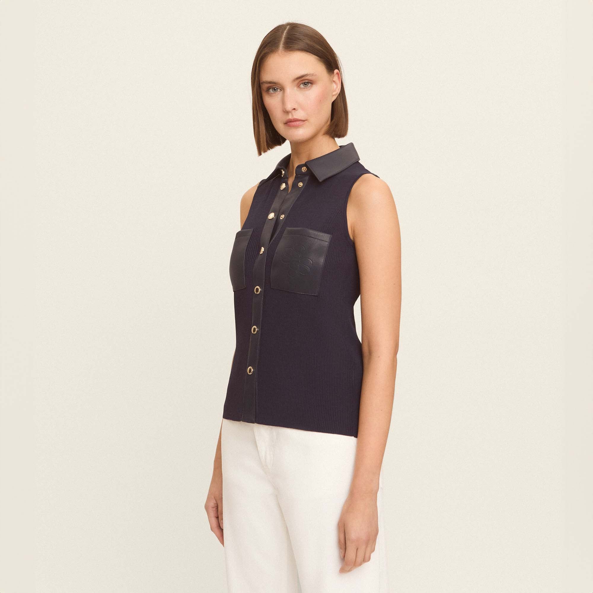 Top tricoté avec éco-cuir